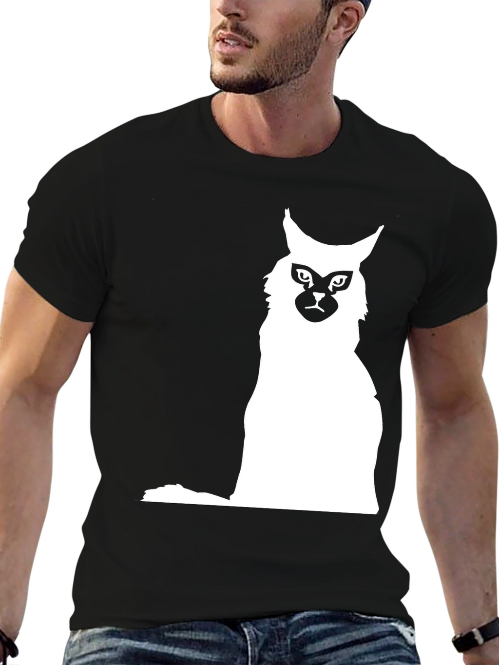Cat Silhouette Graphic Black T-Shirt