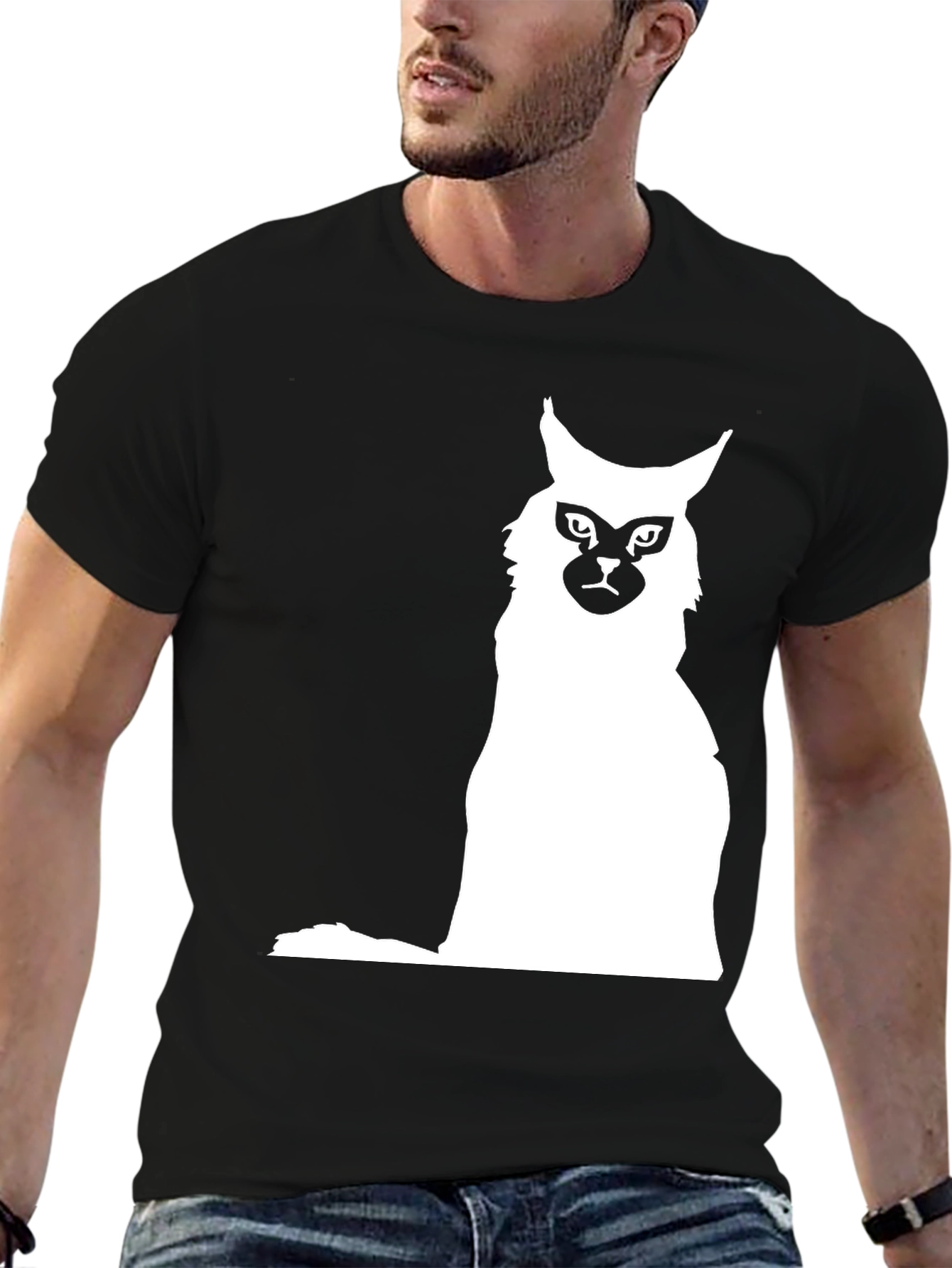 Cat Silhouette Graphic Black T-Shirt