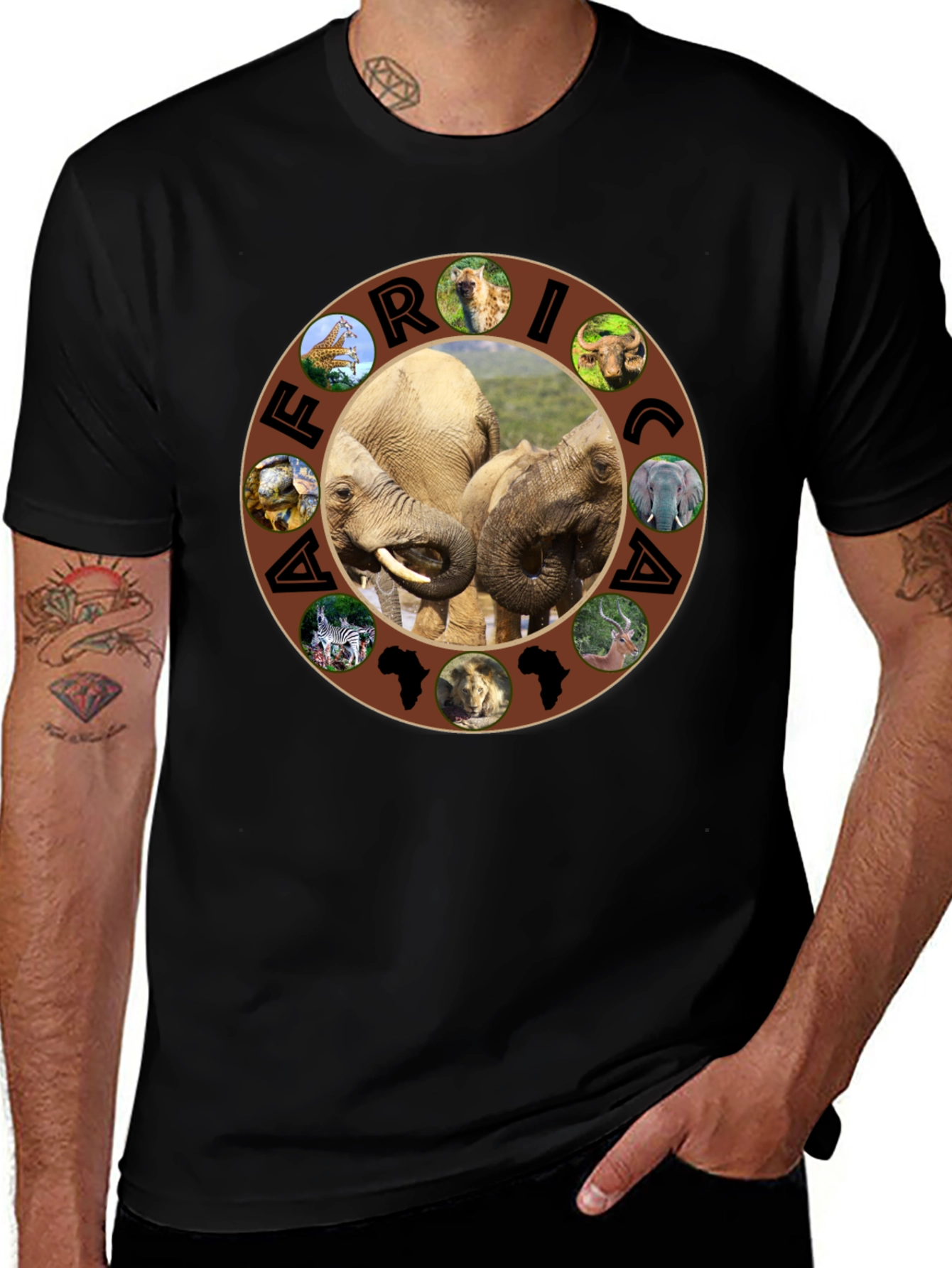 Africa Wildlife Graphic Tee - Mens Black T-Shirt