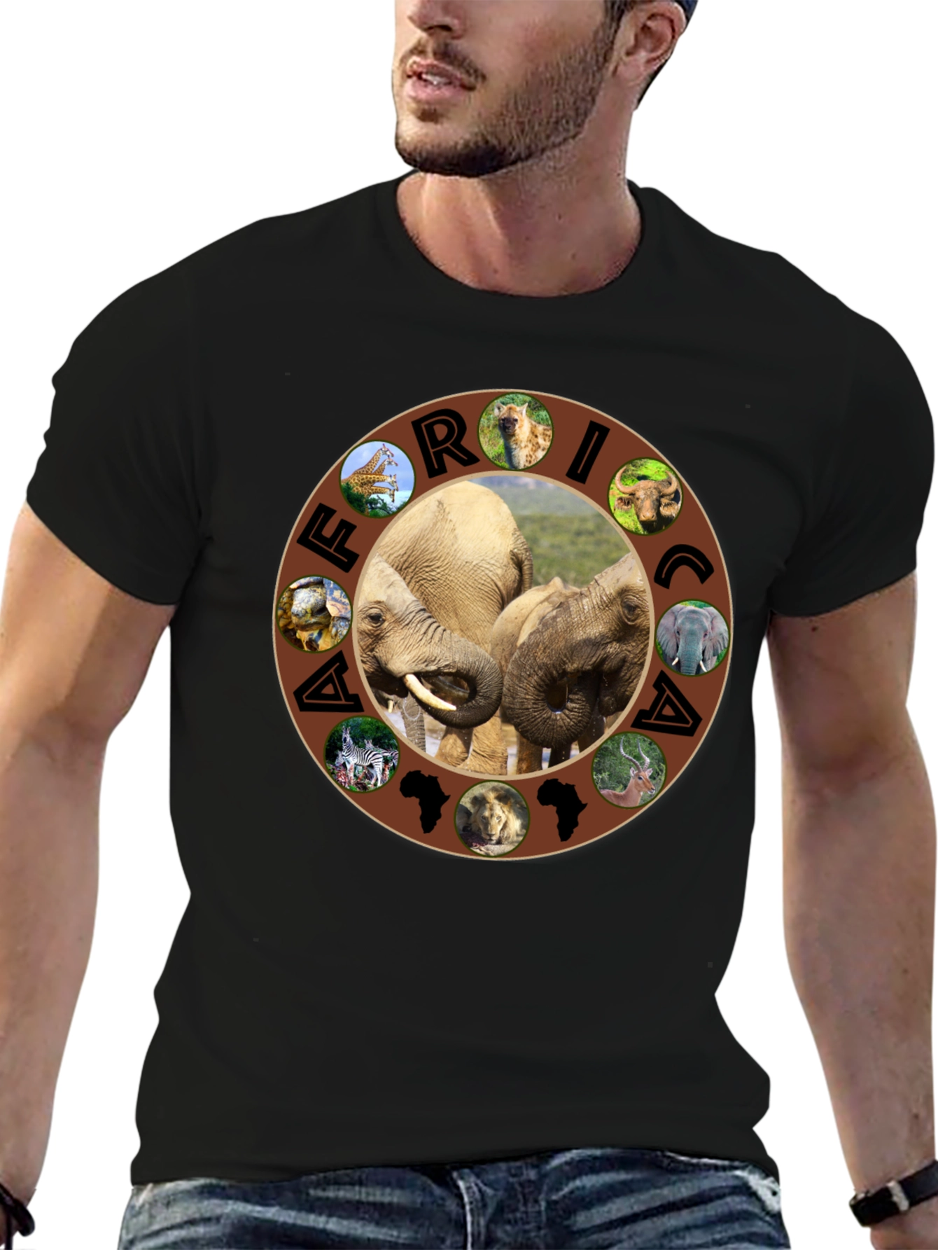 Africa Wildlife Graphic Tee - Mens Black T-Shirt