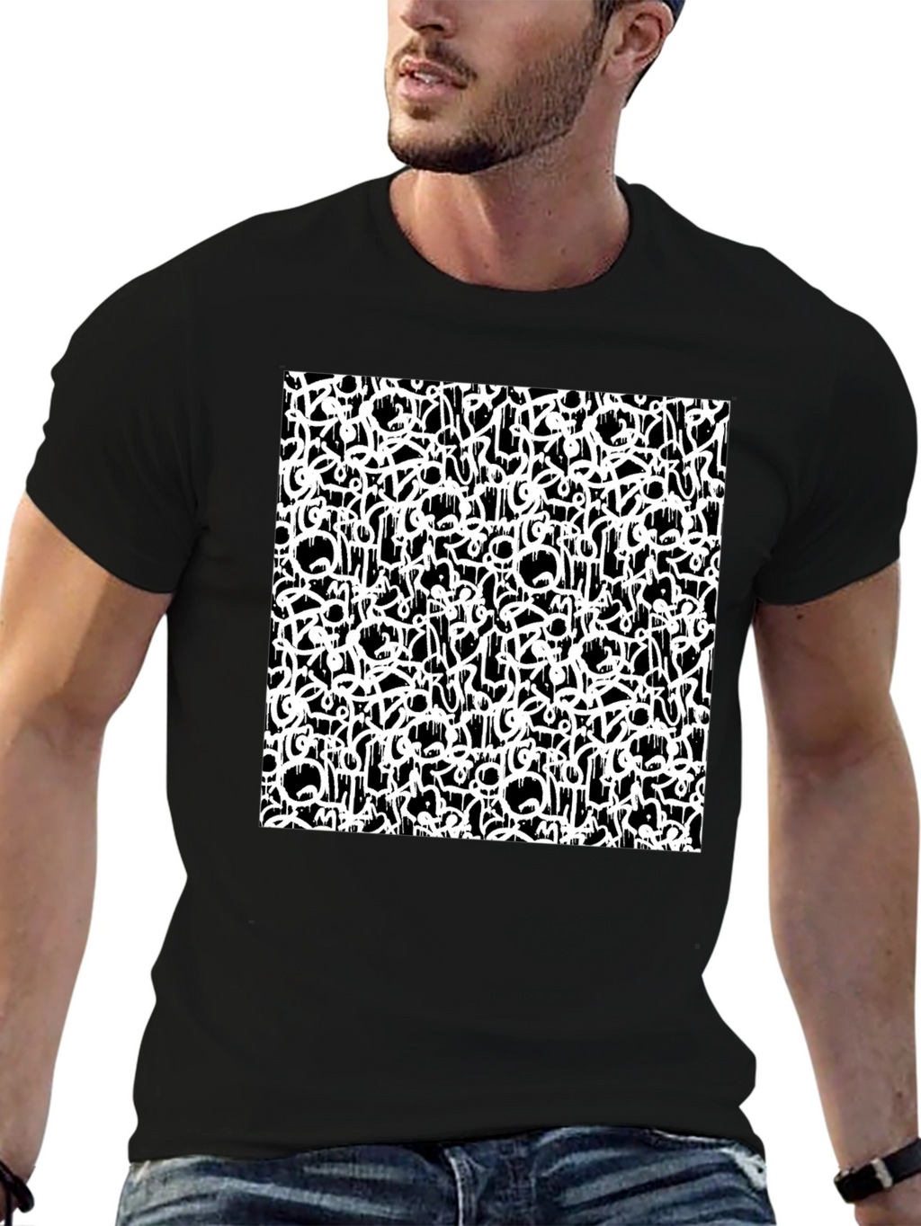 Abstract Graffiti Print Black T-Shirt