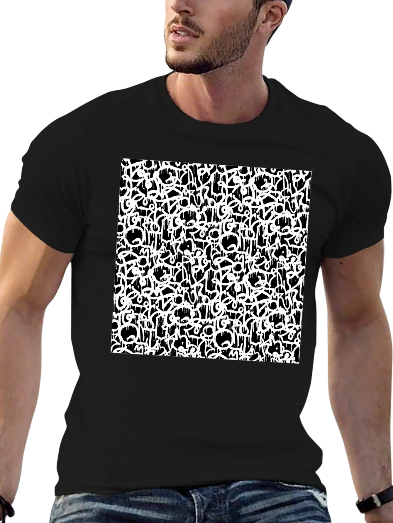 Abstract Graffiti Print Black T-Shirt