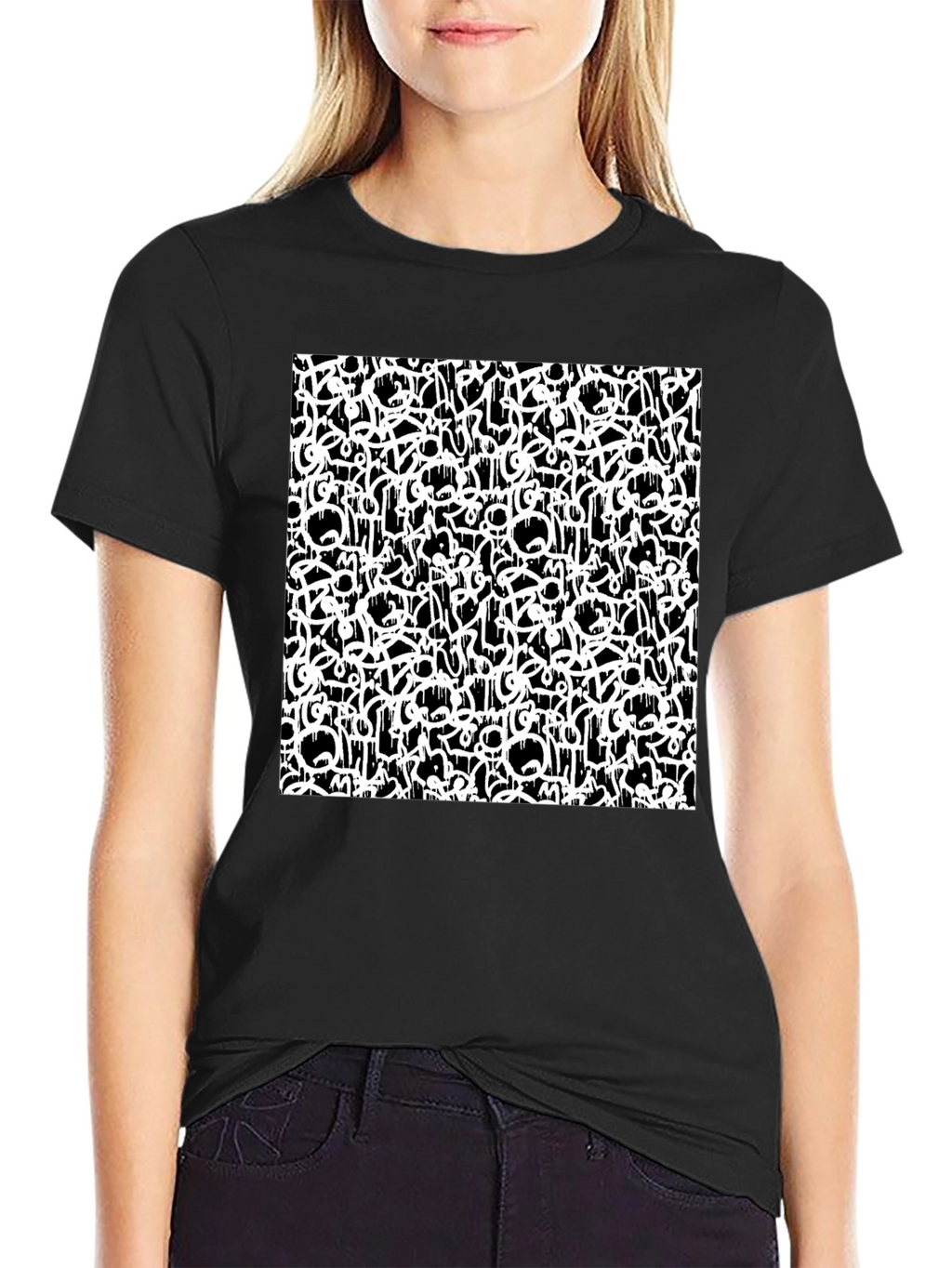Abstract Graffiti Print Black T-Shirt