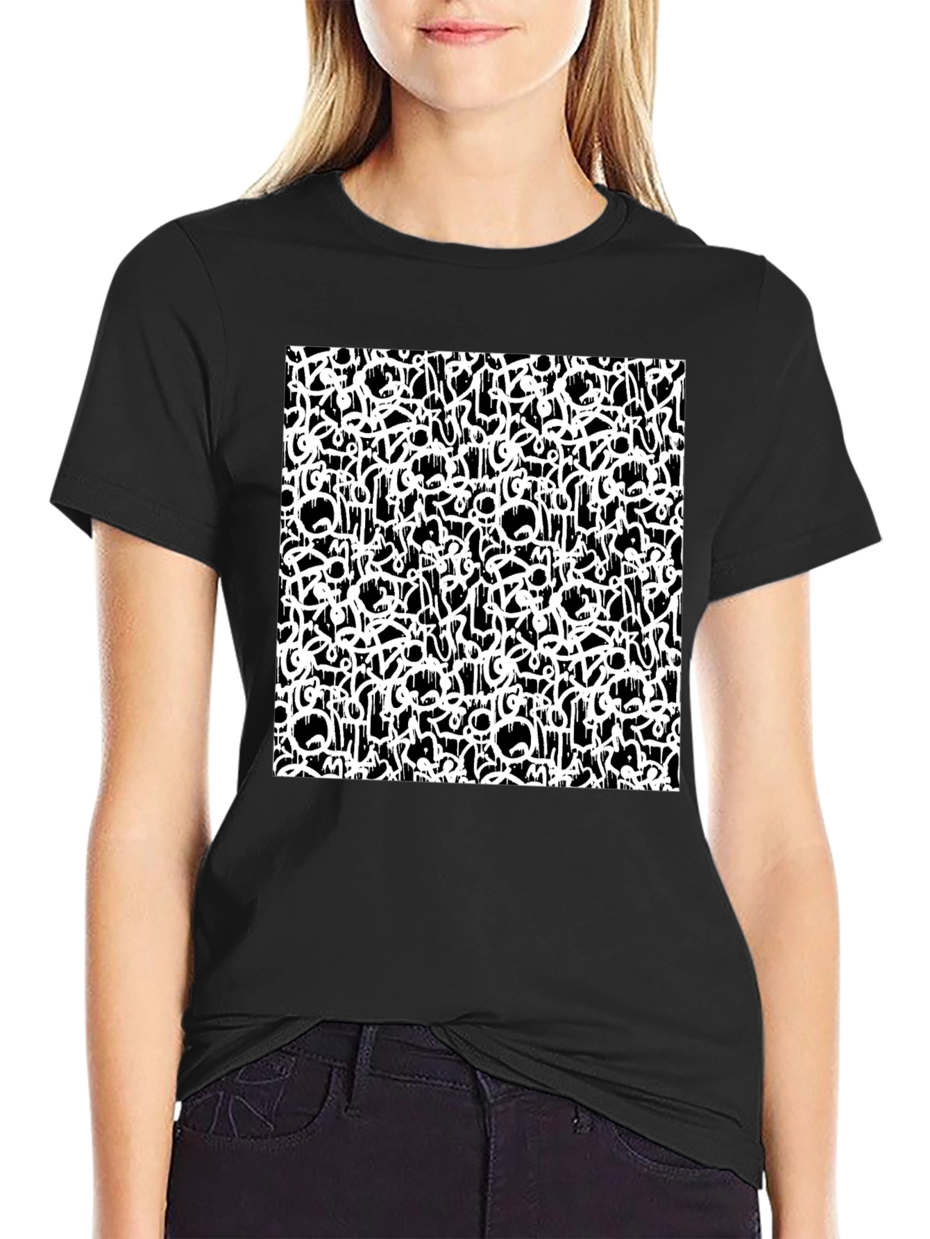 Abstract Graffiti Print Black T-Shirt