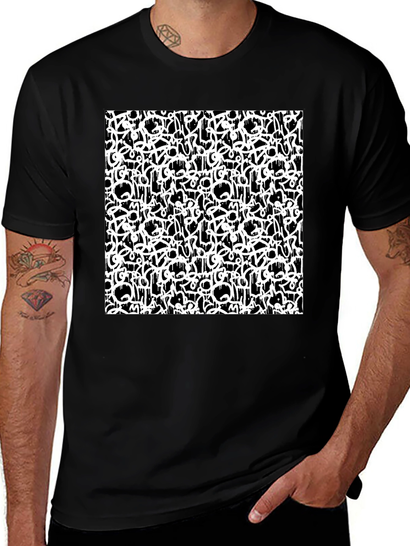 Abstract Graffiti Print Black T-Shirt
