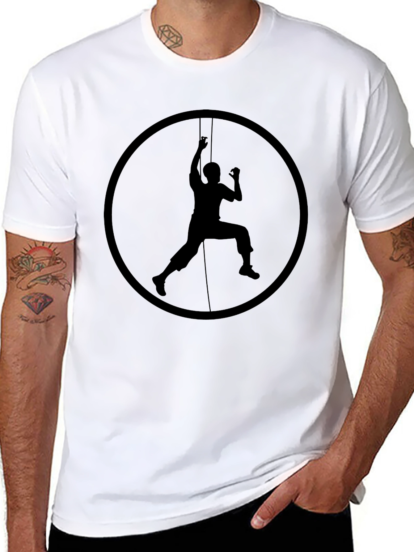 Climbing Silhouette Graphic Tee - Black Cotton Shirt