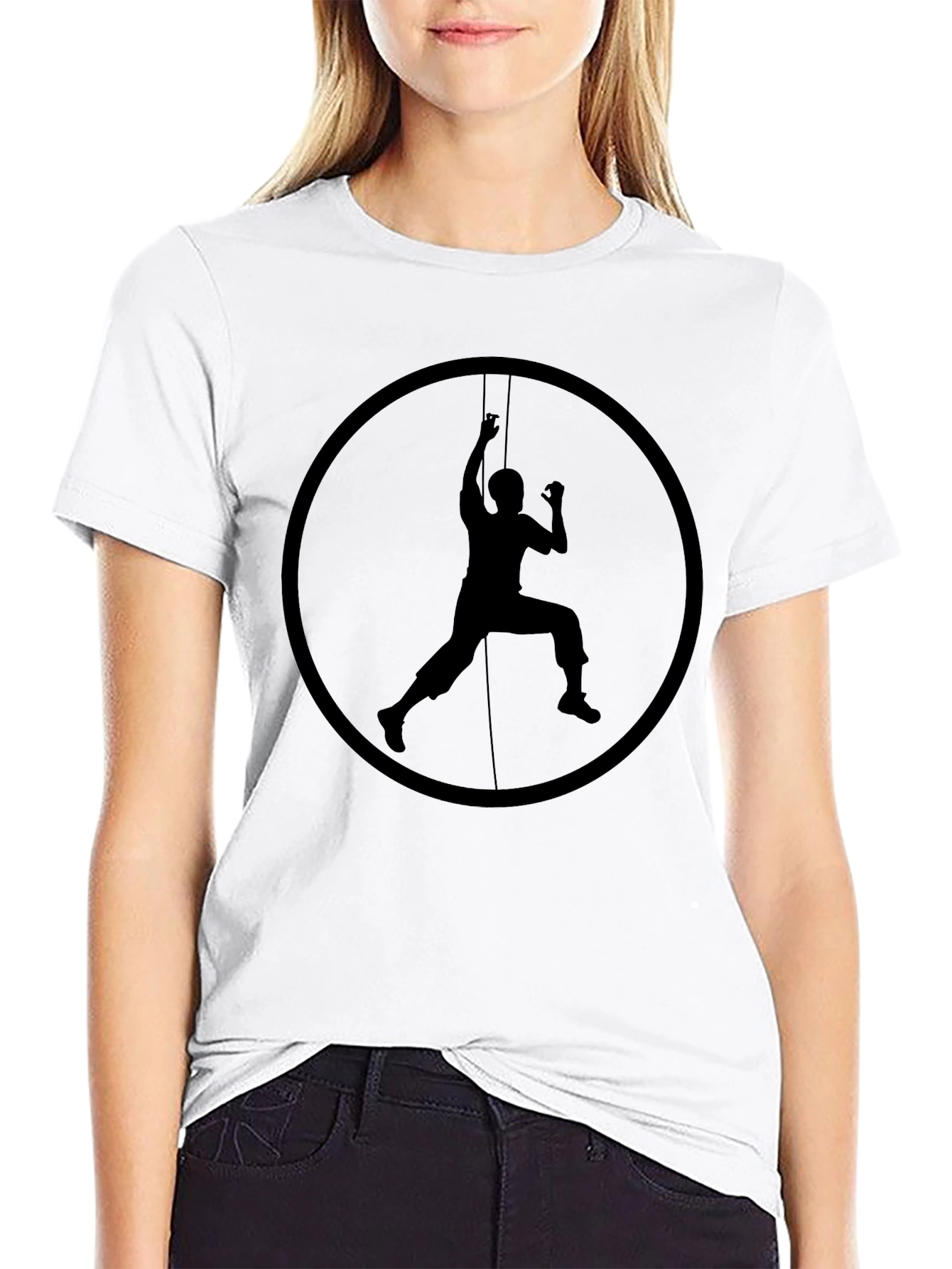 Climbing Silhouette Graphic Tee - Black Cotton Shirt
