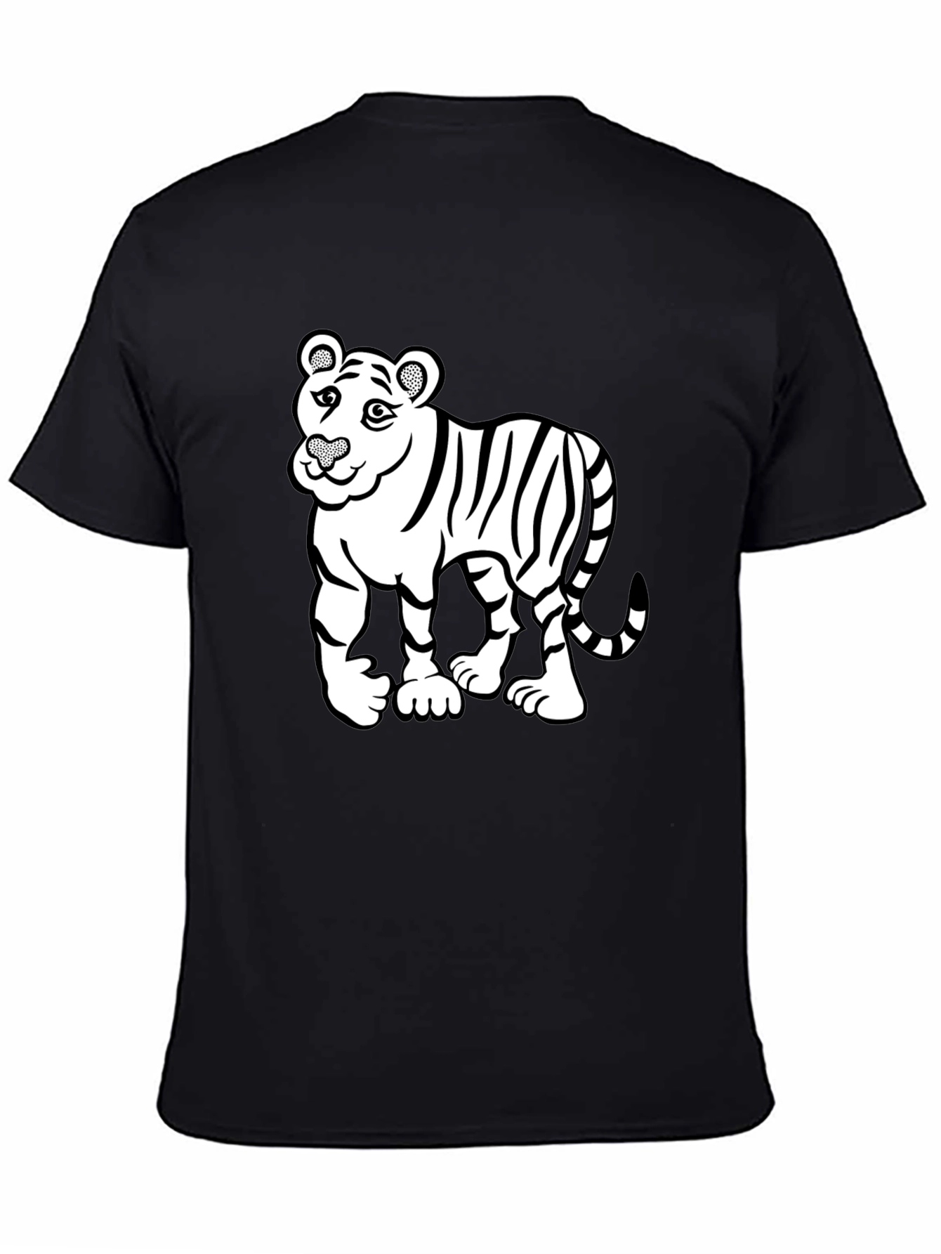 Cartoon Tiger Graphic Print Mens Black T-Shirt