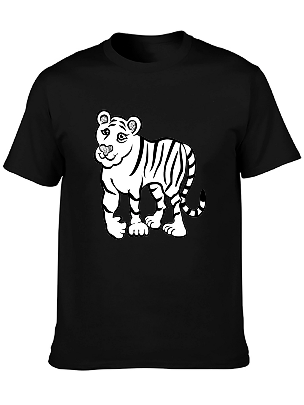 Cartoon Tiger Graphic Print Mens Black T-Shirt