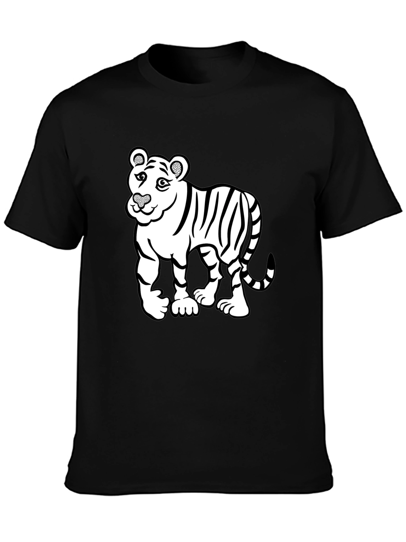Cartoon Tiger Graphic Print Mens Black T-Shirt