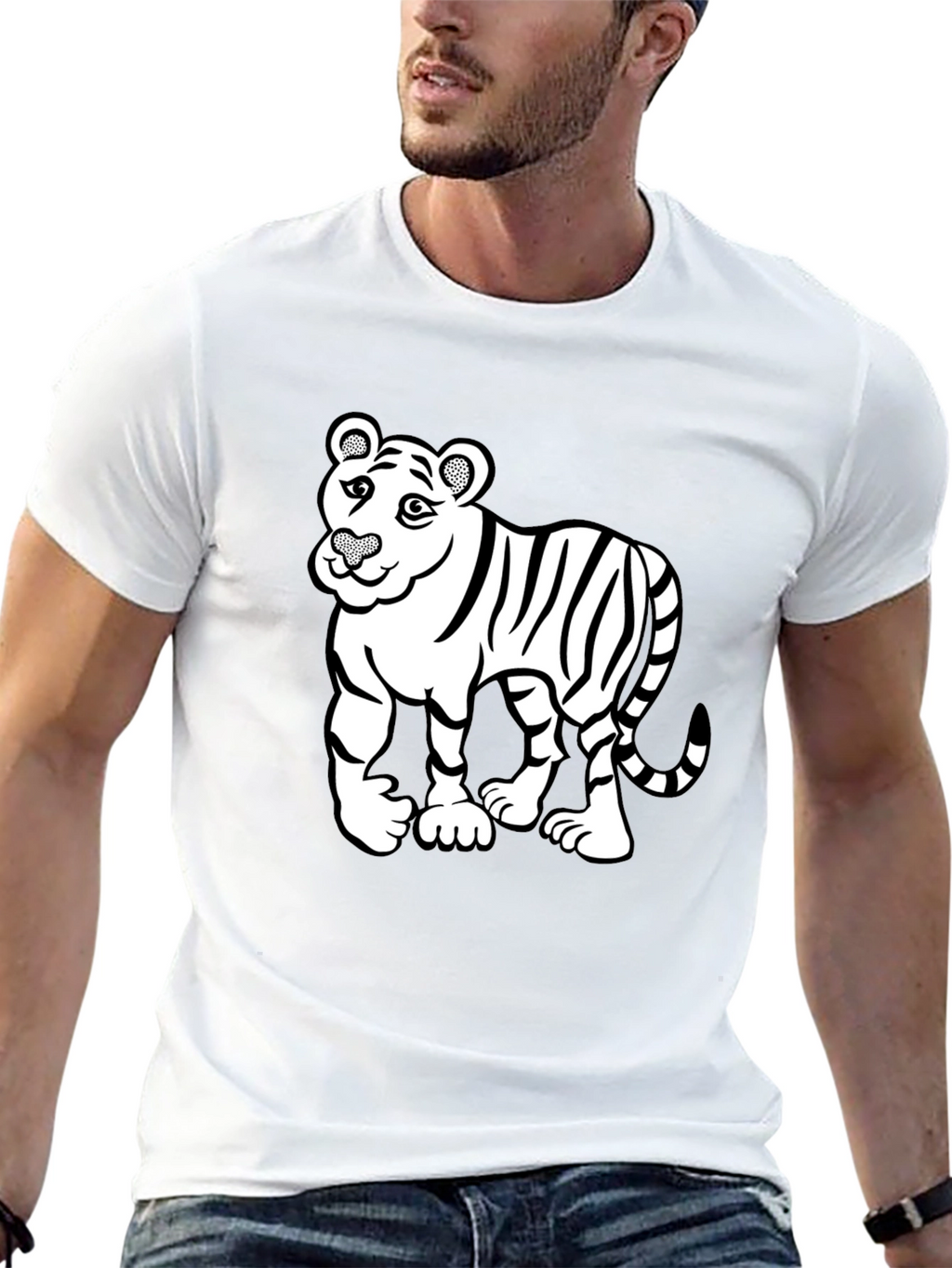 Cartoon Tiger Graphic Print Mens Black T-Shirt