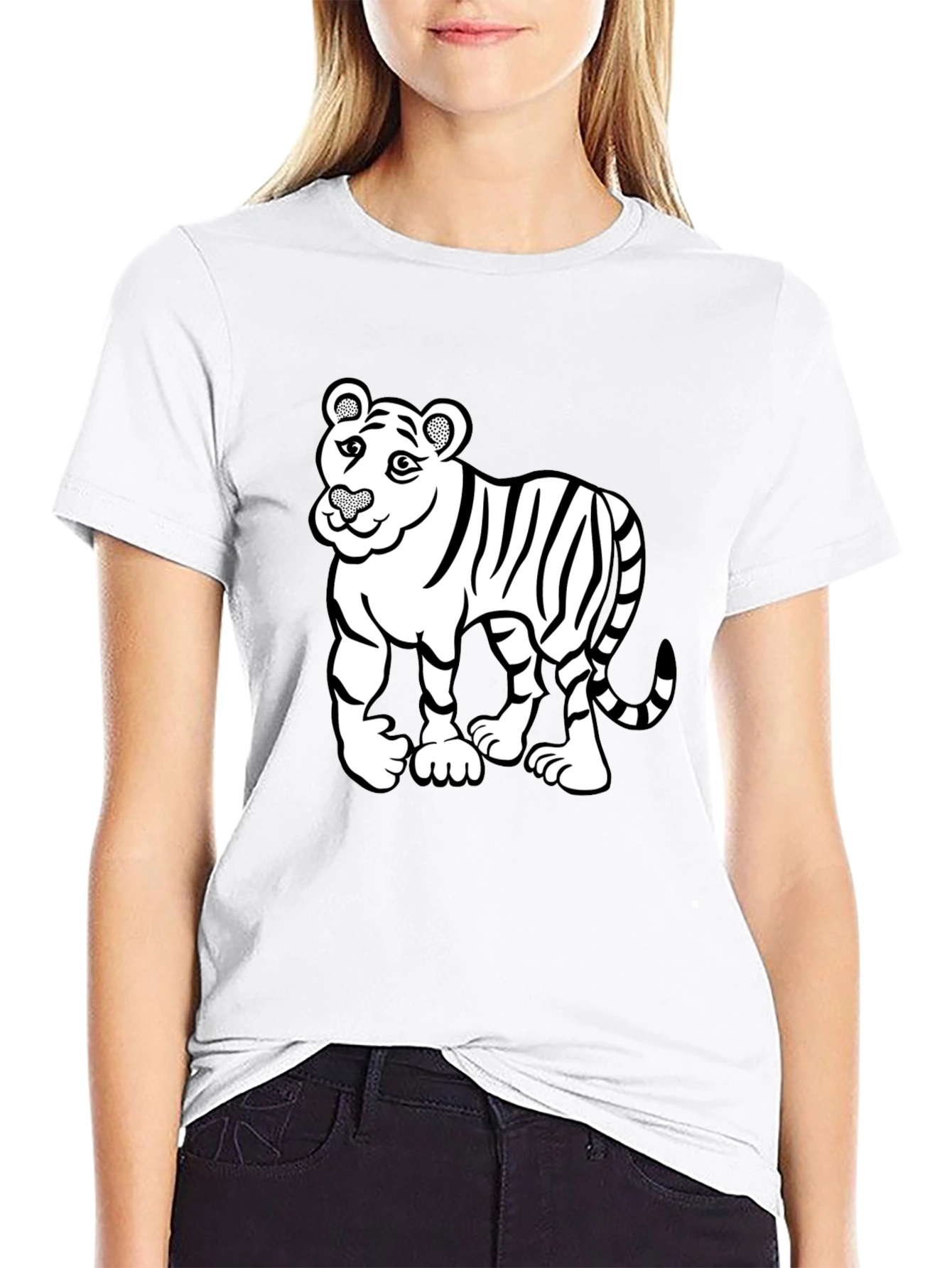 Cartoon Tiger Graphic Print Mens Black T-Shirt