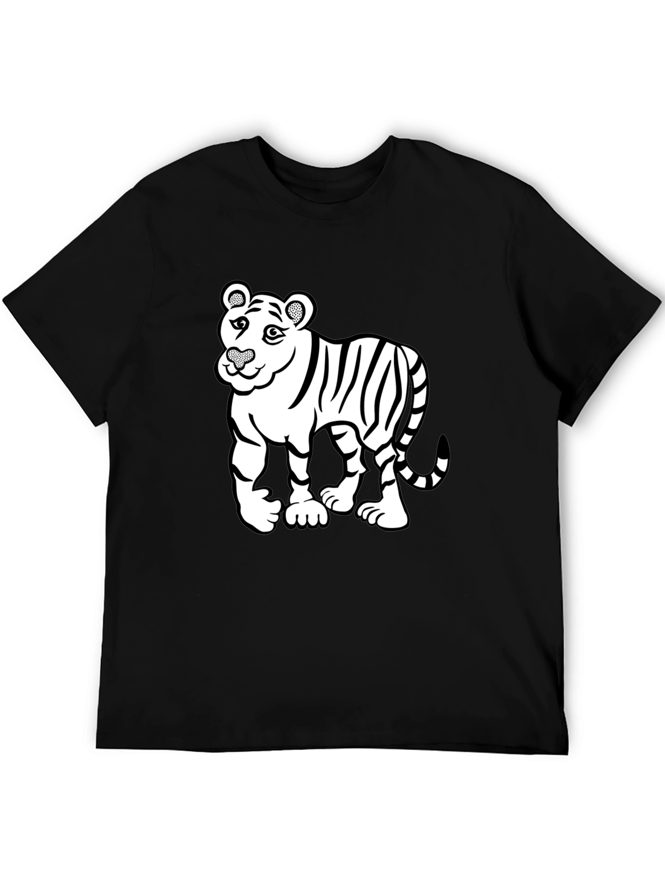Cartoon Tiger Graphic Print Mens Black T-Shirt