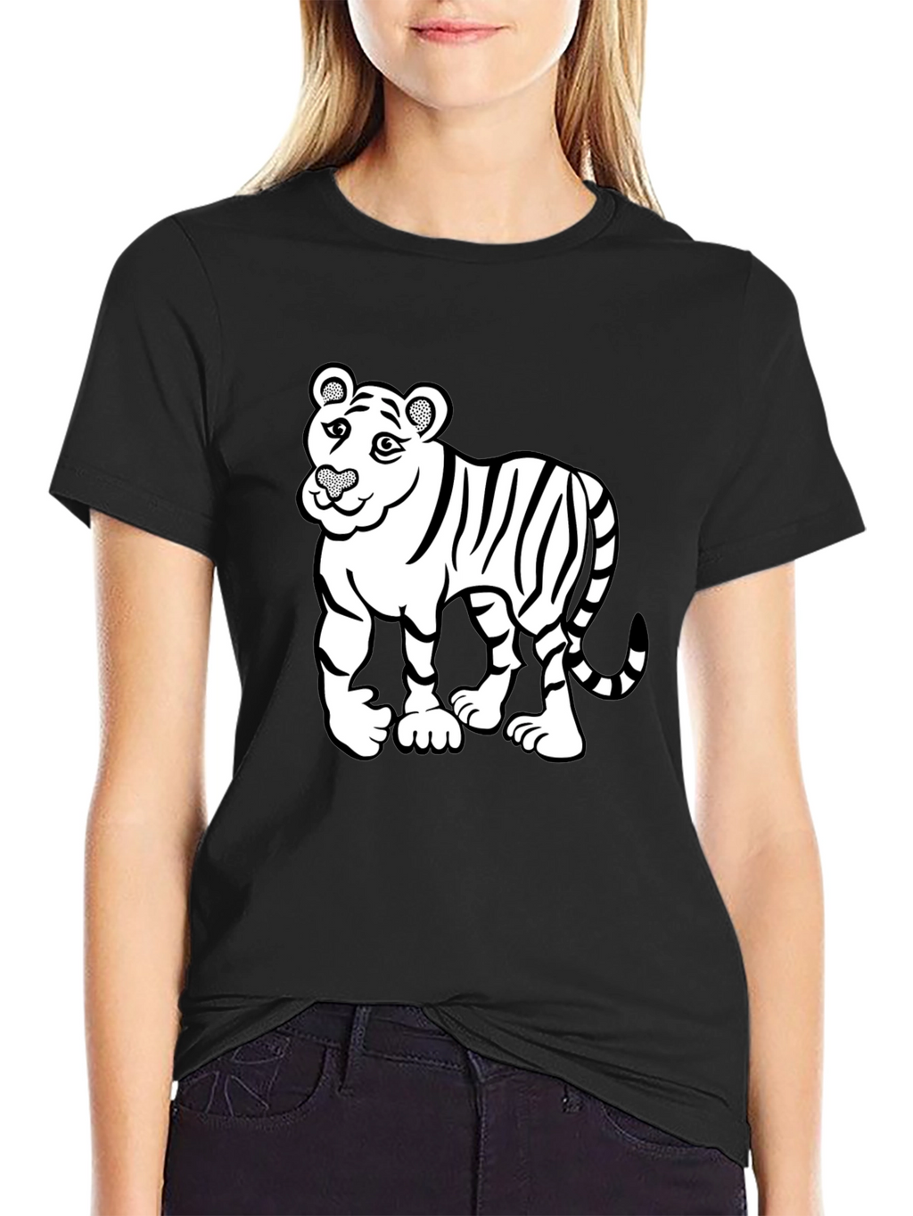 Cartoon Tiger Graphic Print Mens Black T-Shirt