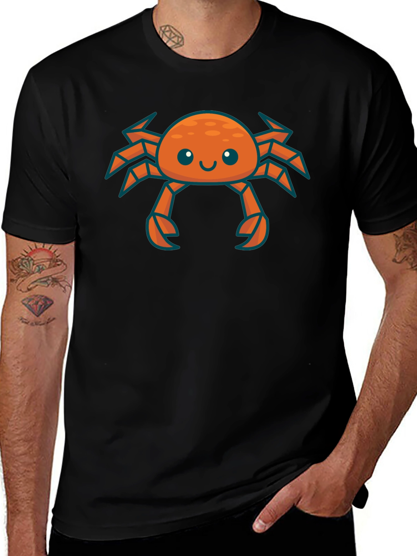 Cute Crab Graphic Tee - Black Cotton T-Shirt