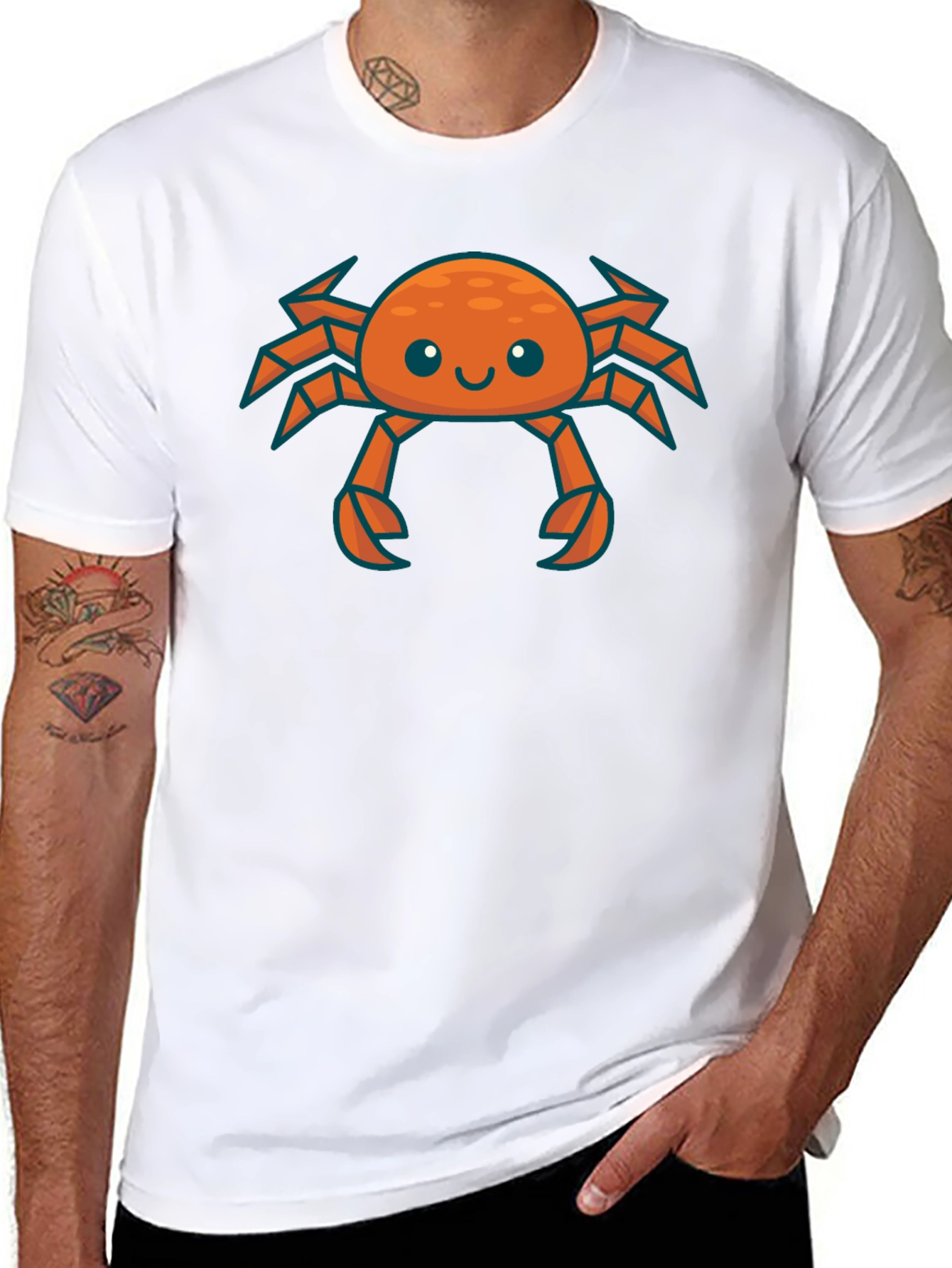 Cute Crab Graphic Tee - Black Cotton T-Shirt