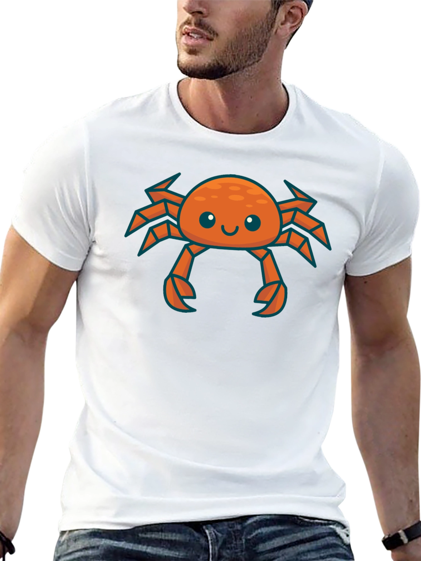 Cute Crab Graphic Tee - Black Cotton T-Shirt