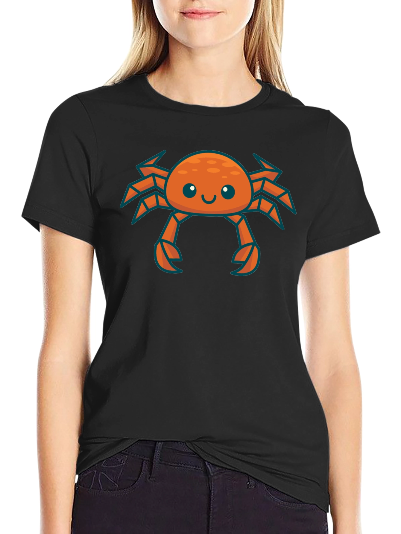 Cute Crab Graphic Tee - Black Cotton T-Shirt