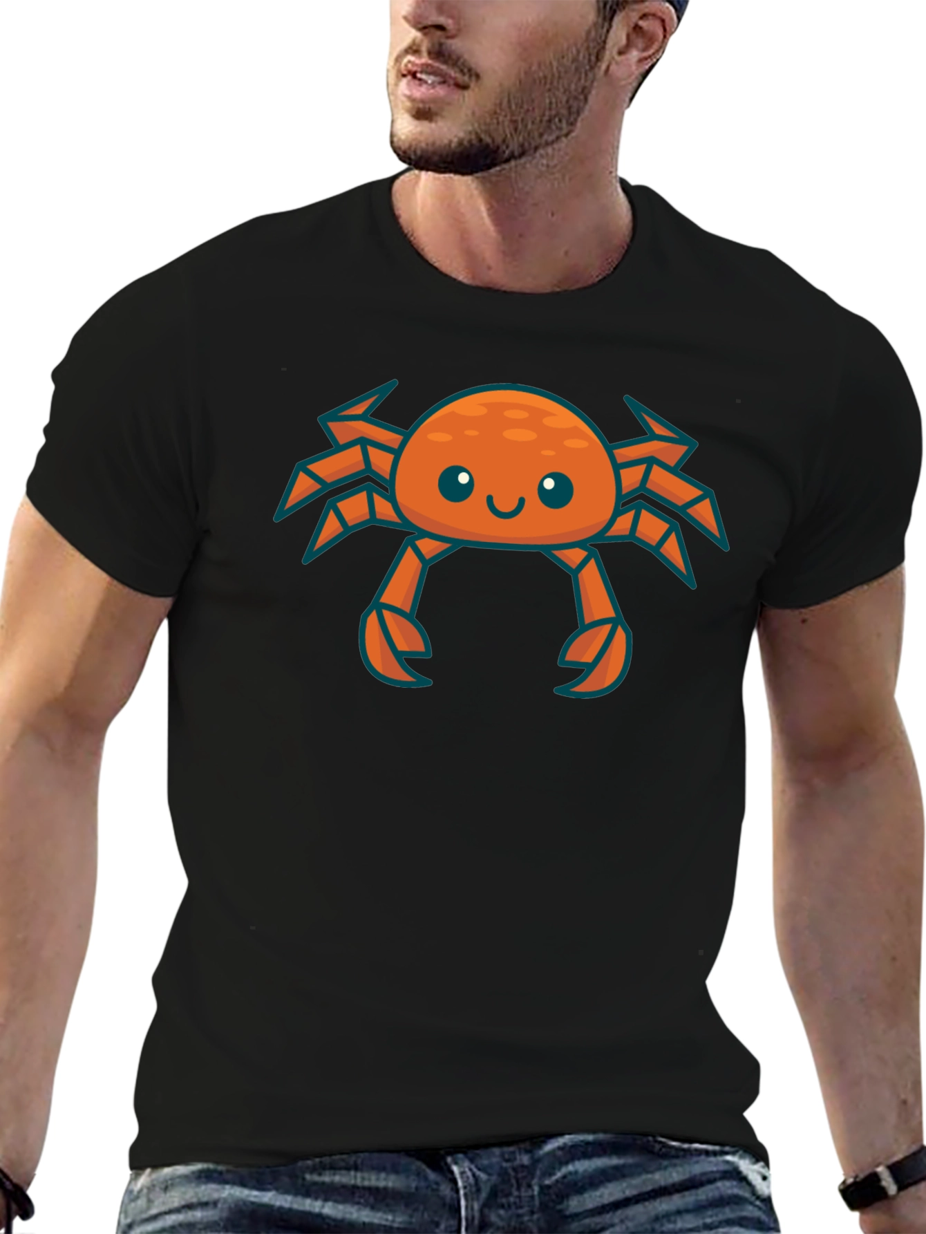 Cute Crab Graphic Tee - Black Cotton T-Shirt