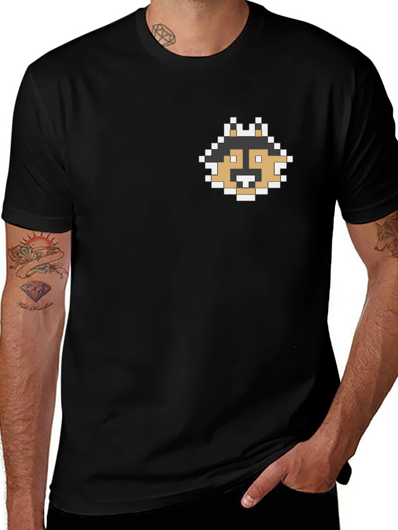 Pixel Dog Graphic Tee - Black Casual Shirt