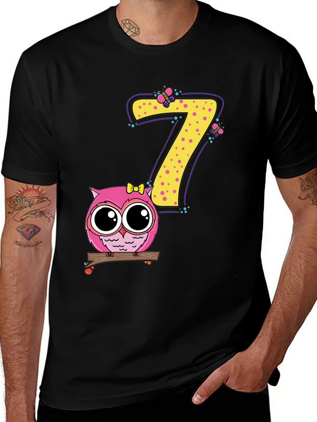 Cute Owl Birthday Number 7 Kids T-Shirt