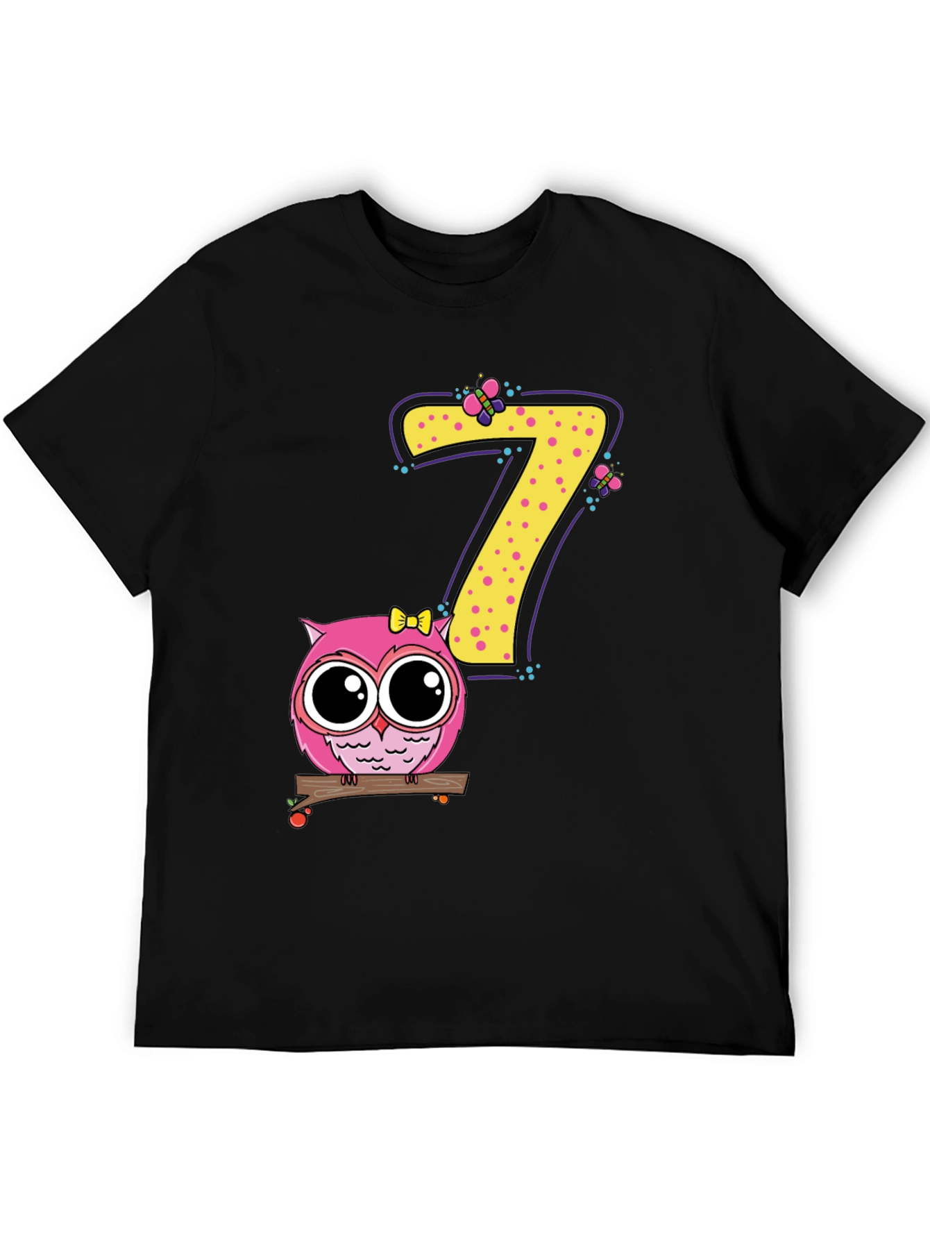 Cute Owl Birthday Number 7 Kids T-Shirt