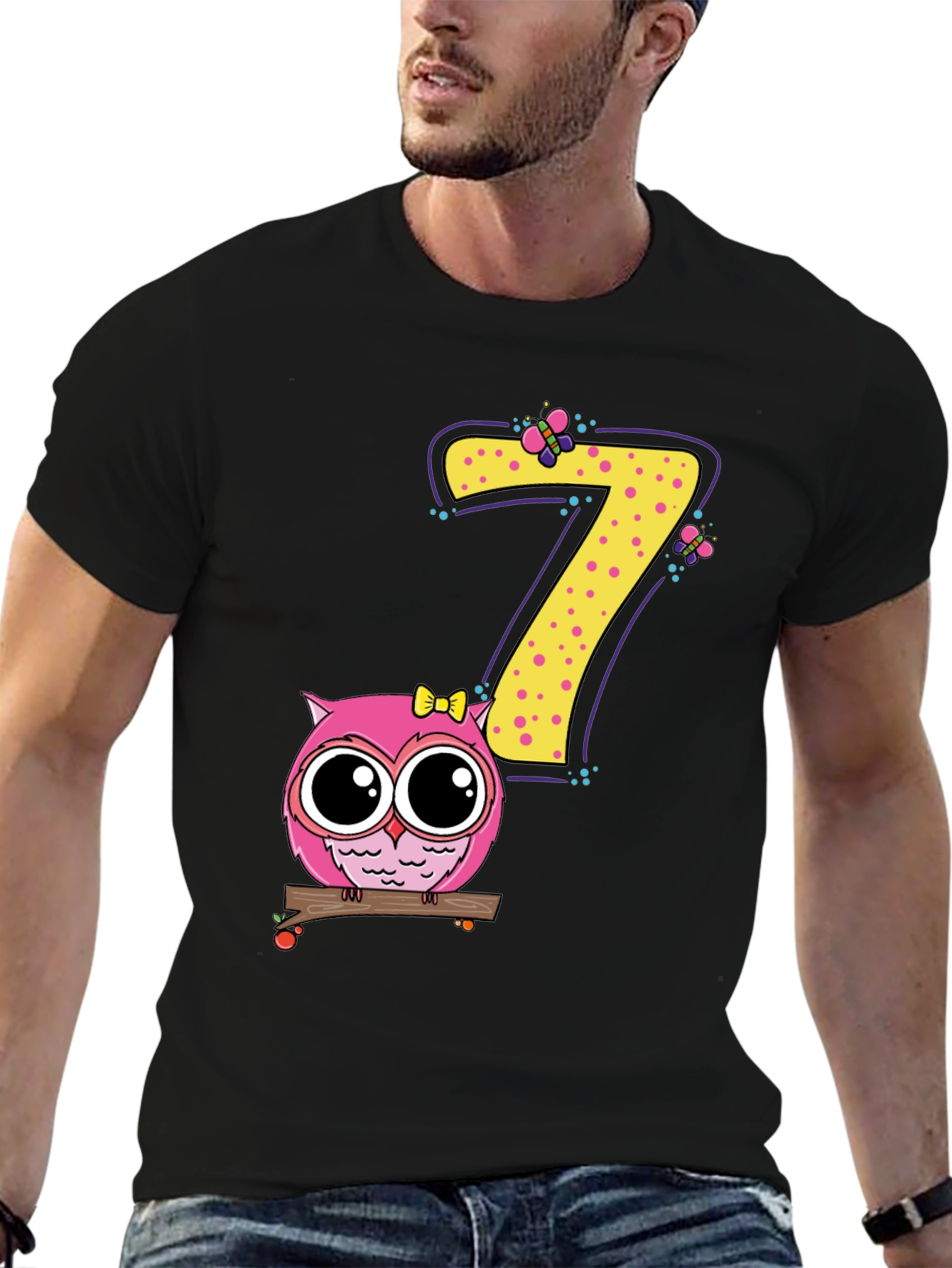 Cute Owl Birthday Number 7 Kids T-Shirt