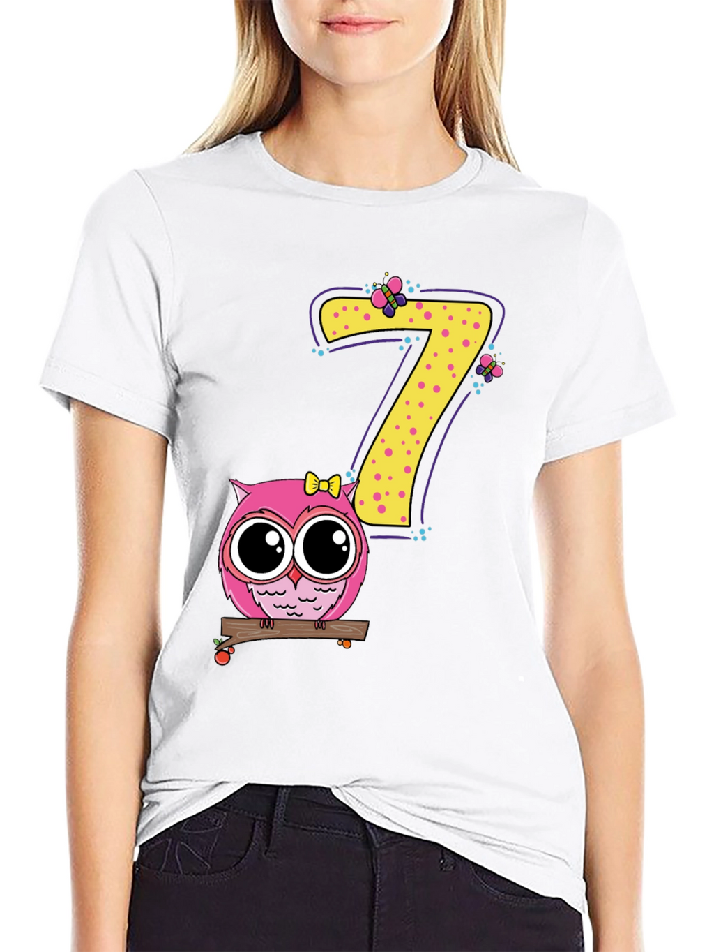 Cute Owl Birthday Number 7 Kids T-Shirt