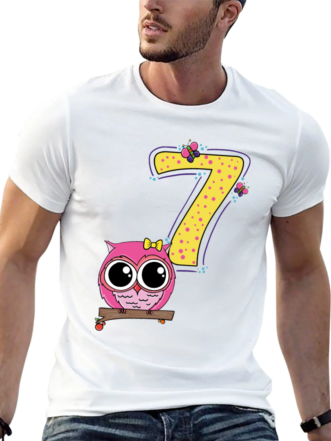 Cute Owl Birthday Number 7 Kids T-Shirt