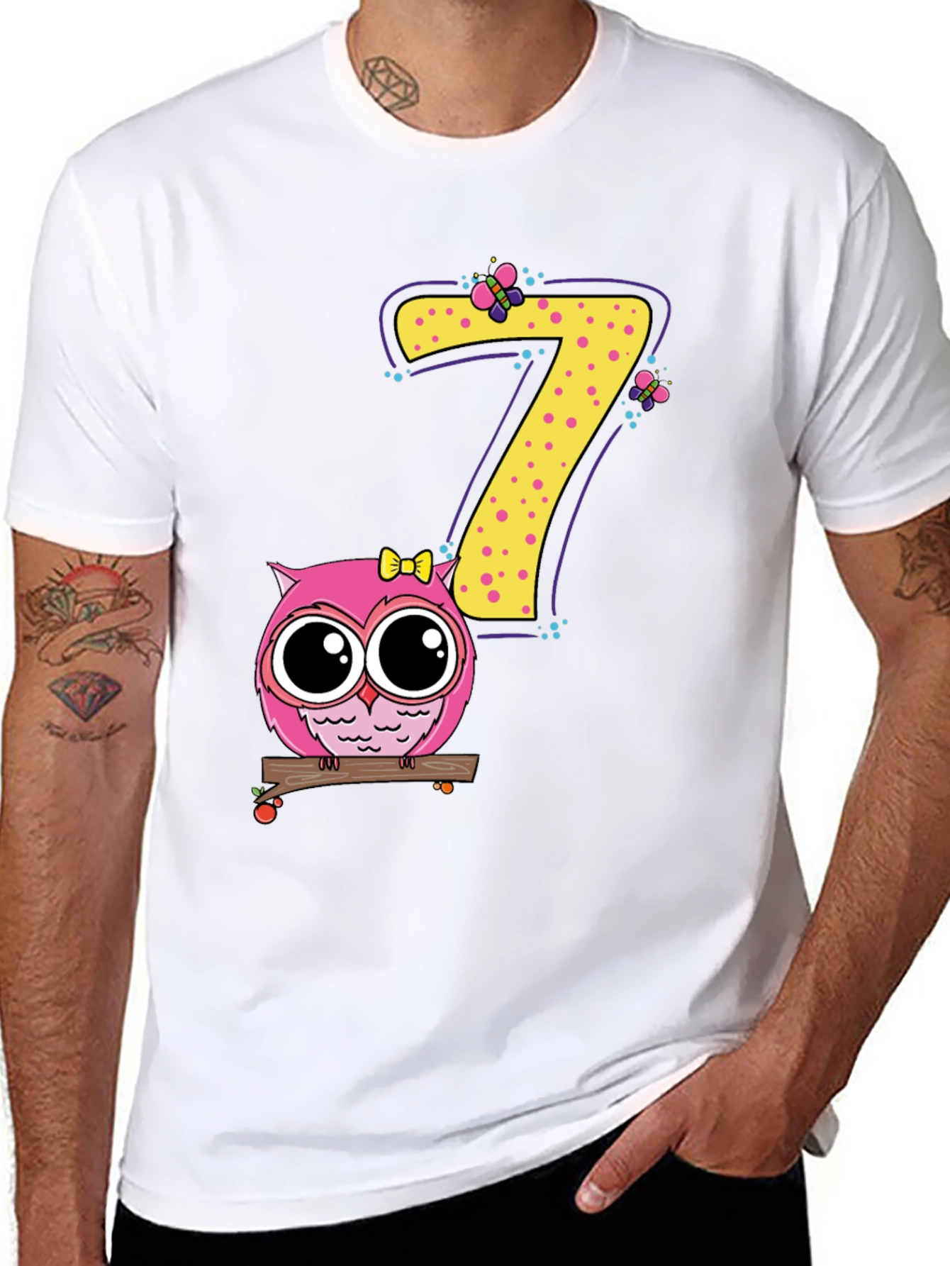 Cute Owl Birthday Number 7 Kids T-Shirt