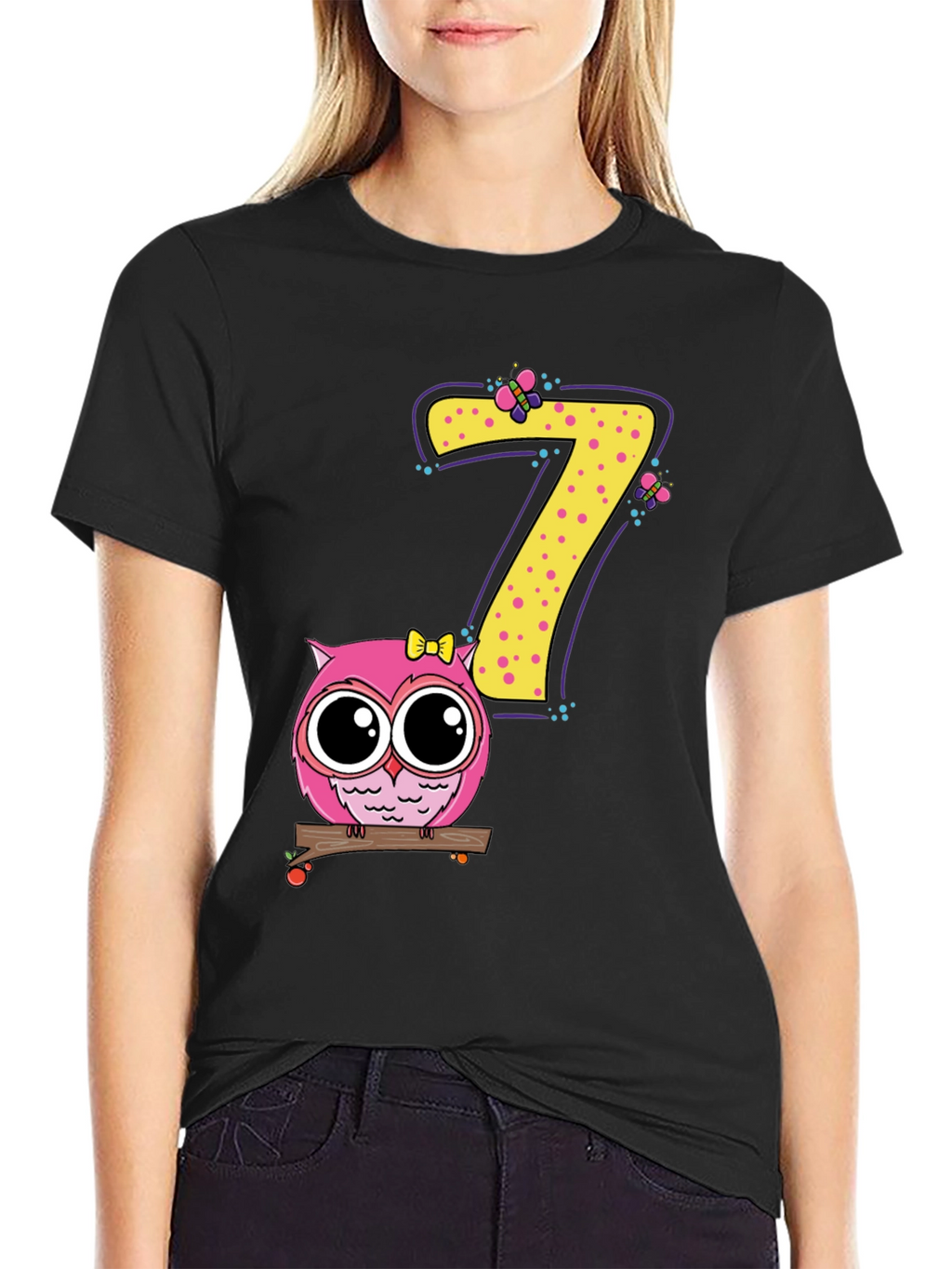 Cute Owl Birthday Number 7 Kids T-Shirt