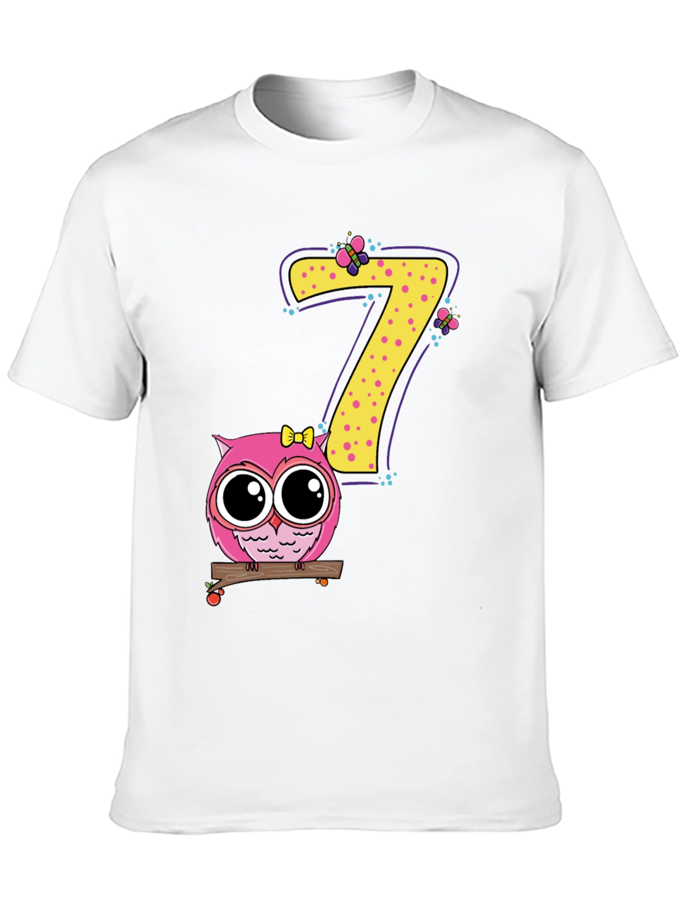 Cute Owl Birthday Number 7 Kids T-Shirt