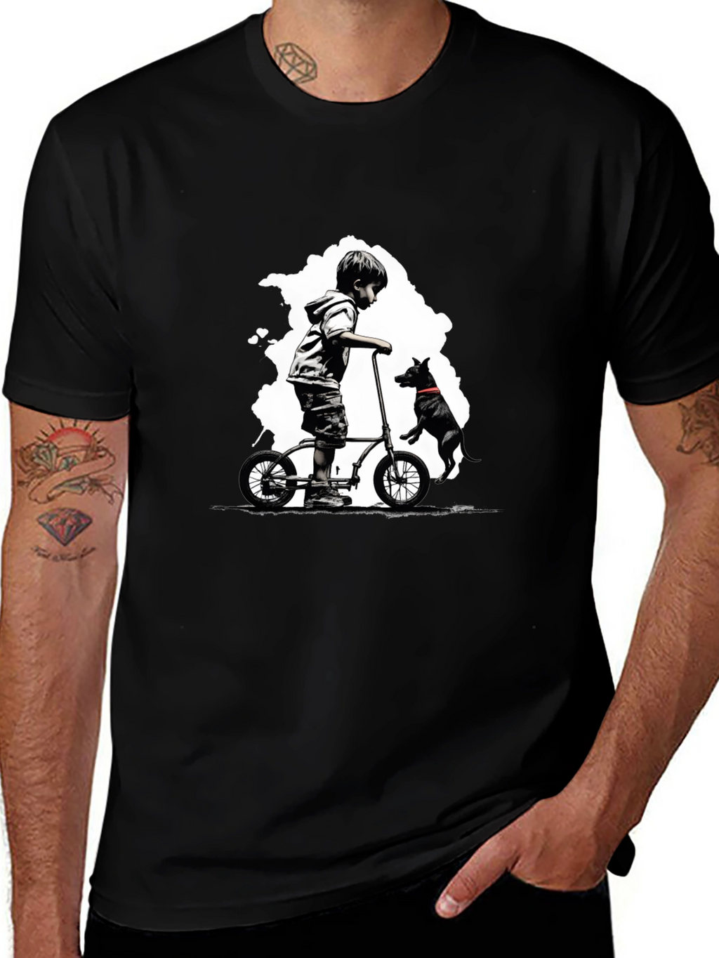 Boy on Bike T-Shirt - Black