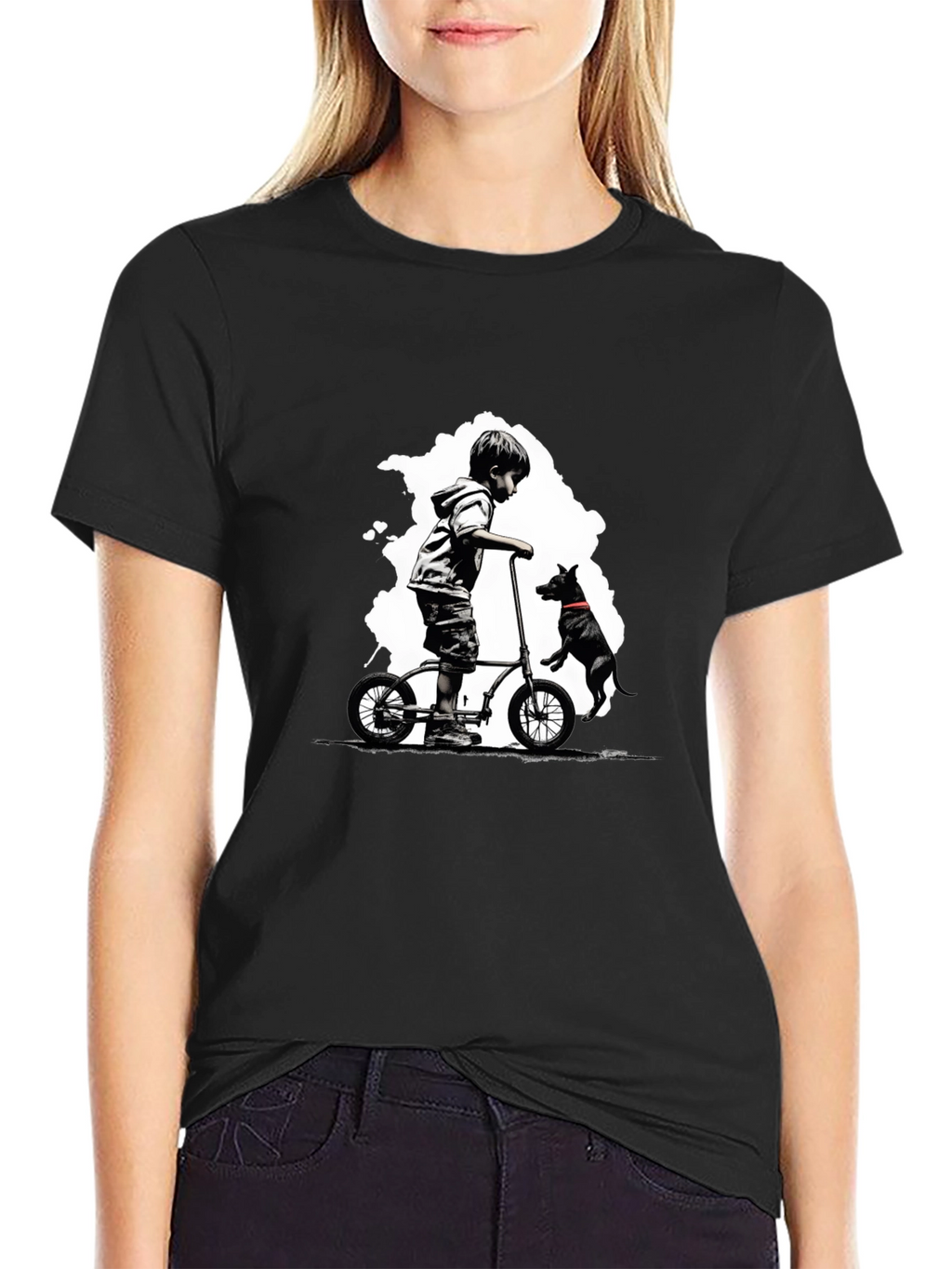 Boy on Bike T-Shirt - Black