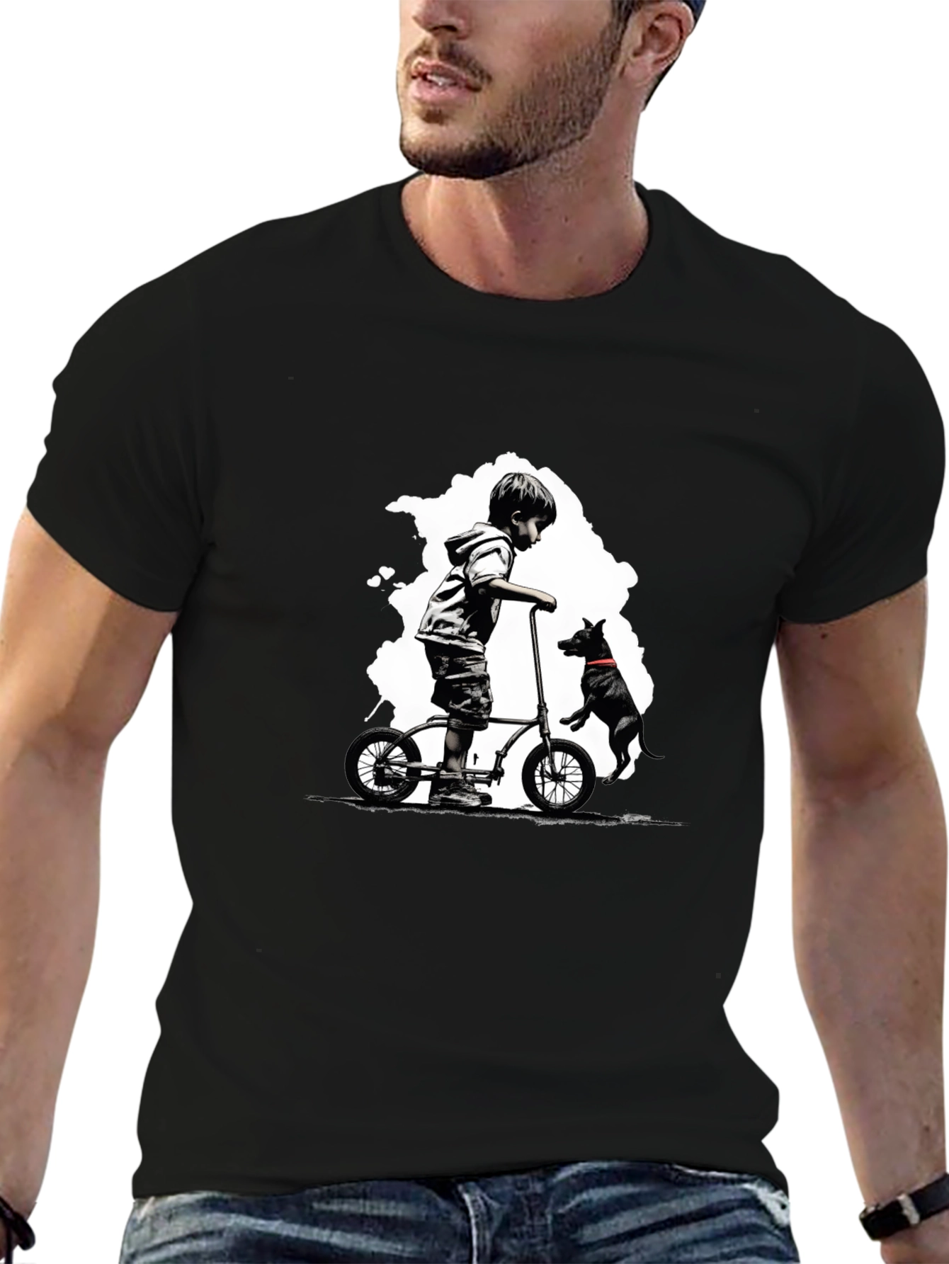 Boy on Bike T-Shirt - Black