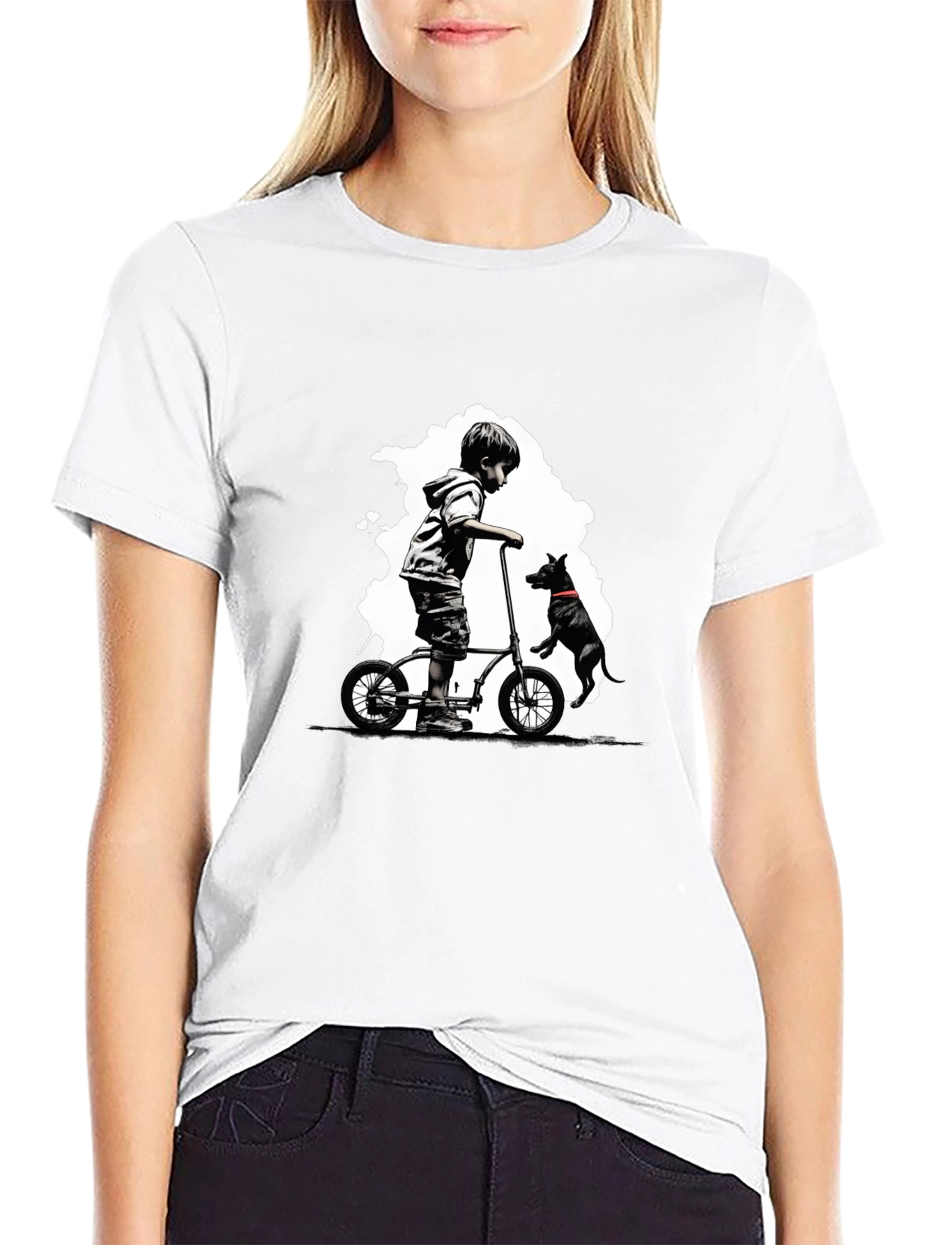 Boy on Bike T-Shirt - Black
