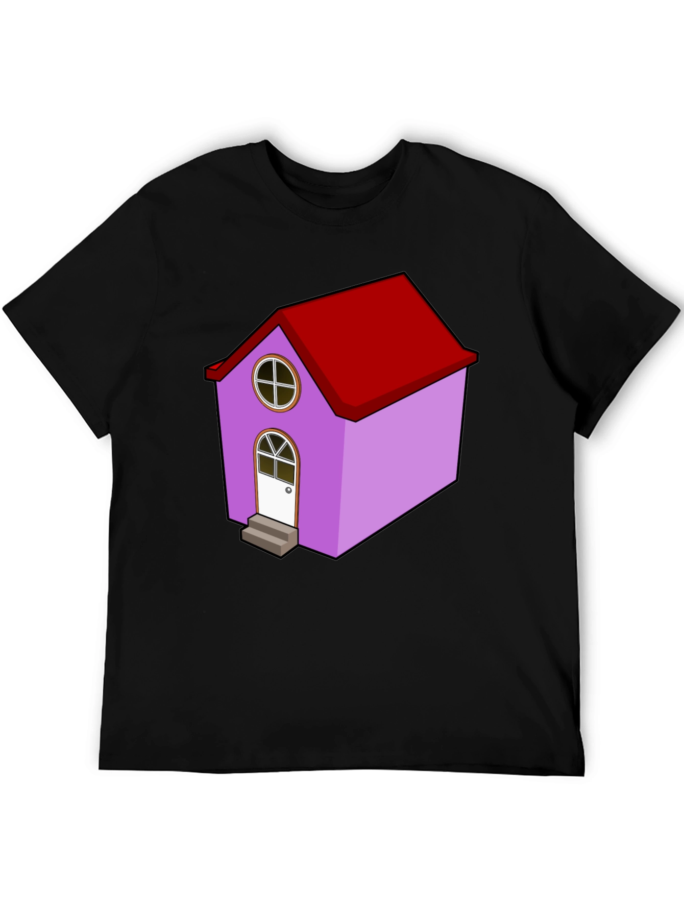 Cartoon House Graphic Tee - Quirky Black T-Shirt