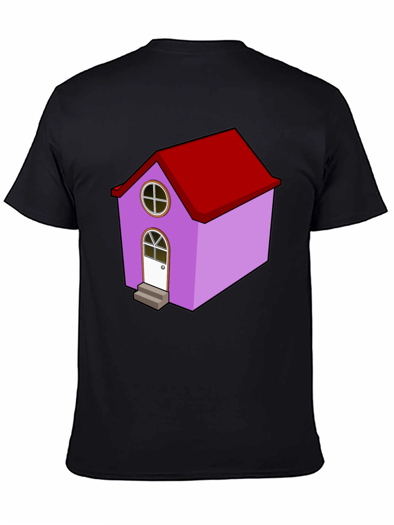 Cartoon House Graphic Tee - Quirky Black T-Shirt