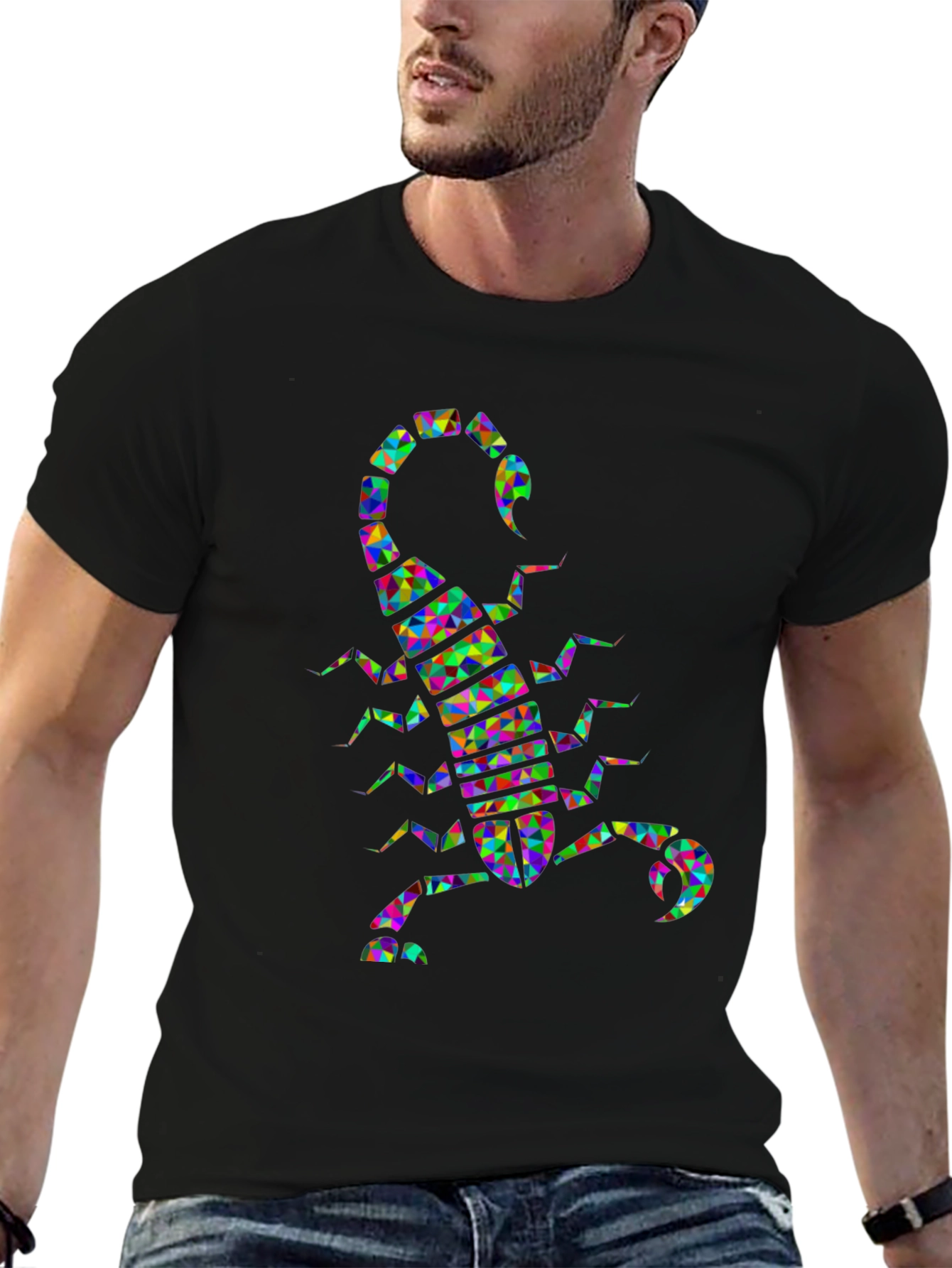 Abstract Scorpion Graphic Tee - Trendy Mens Black T-Shirt