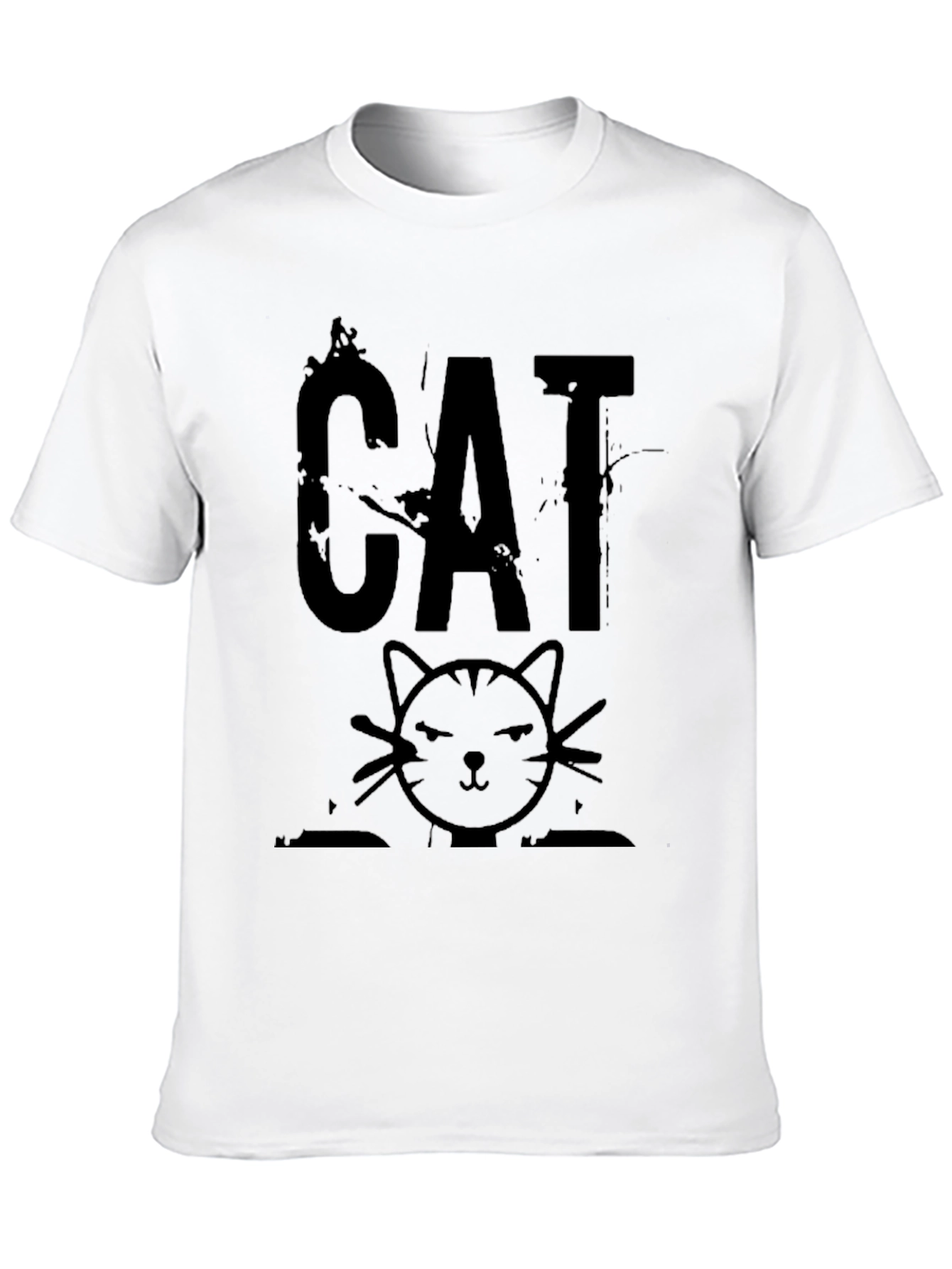 Distressed CAT Graphic Print Mens Black T-Shirt
