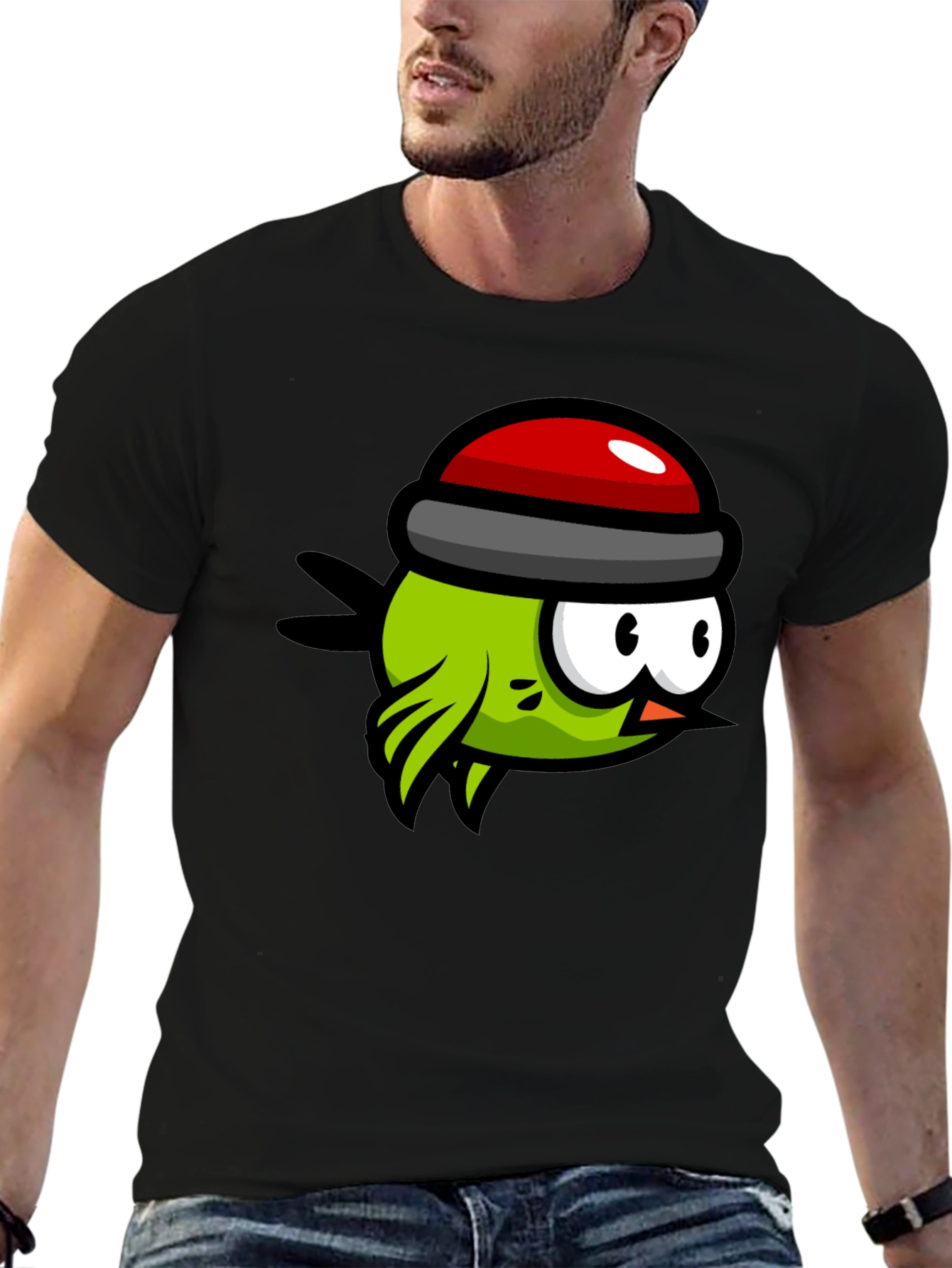 Cartoon Bird Graphic Tee - Quirky Black T-Shirt