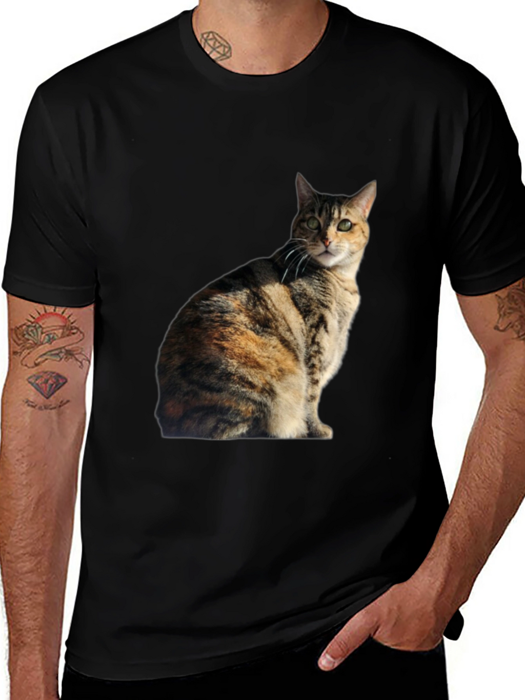 Cat Graphic Black T-Shirt - Unique Design