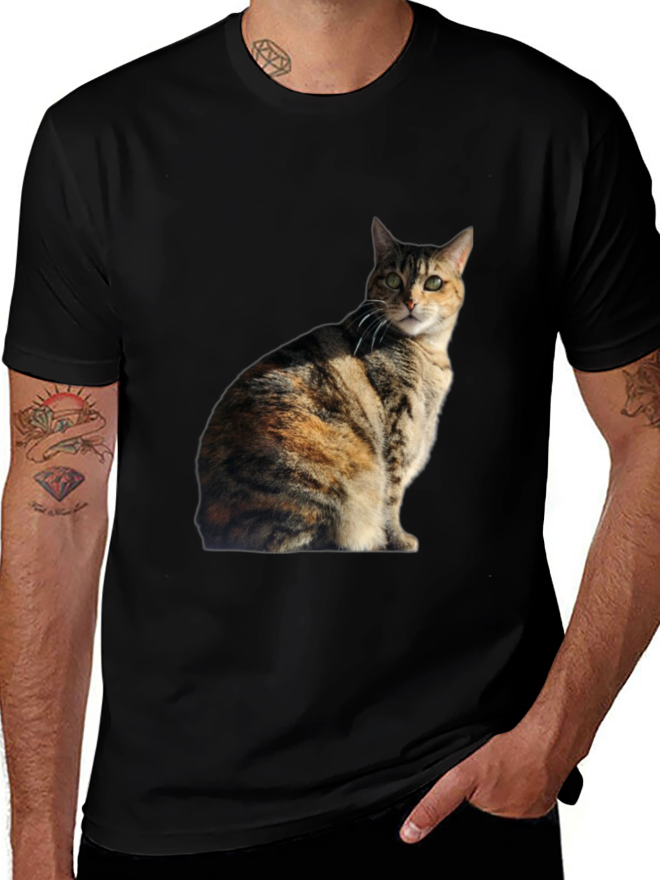 Cat Graphic Black T-Shirt - Unique Design