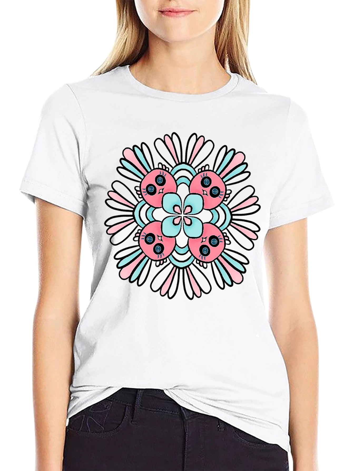 Abstract Floral T-Shirt - Black Casual Tee