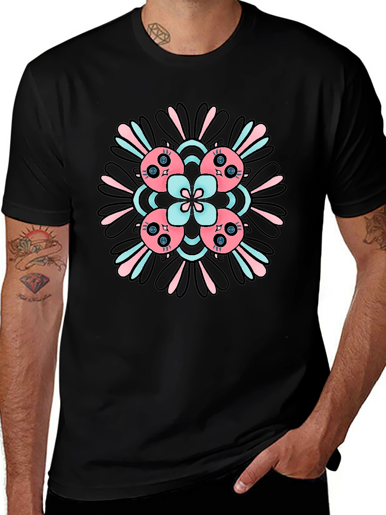 Abstract Floral T-Shirt - Black Casual Tee