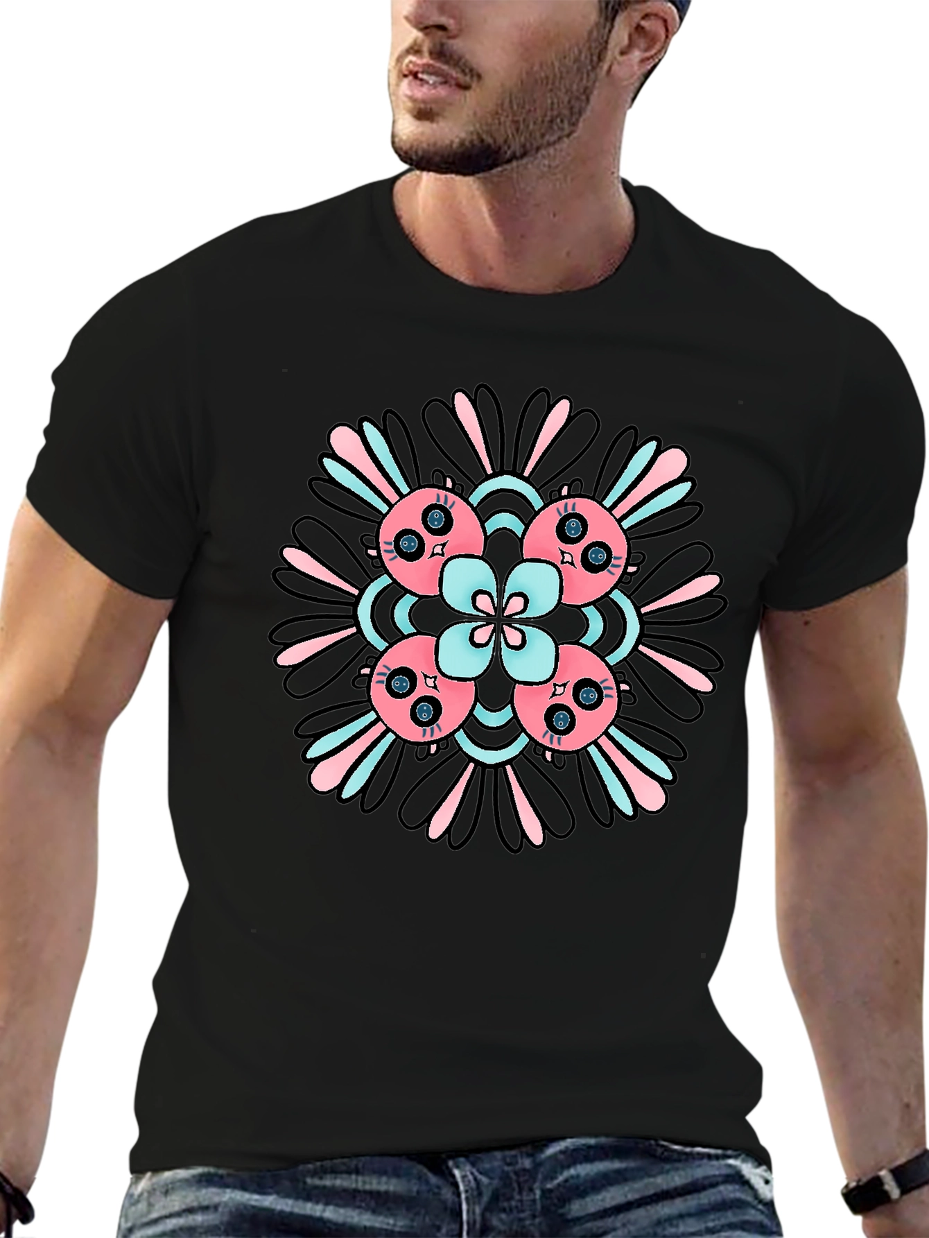 Abstract Floral T-Shirt - Black Casual Tee