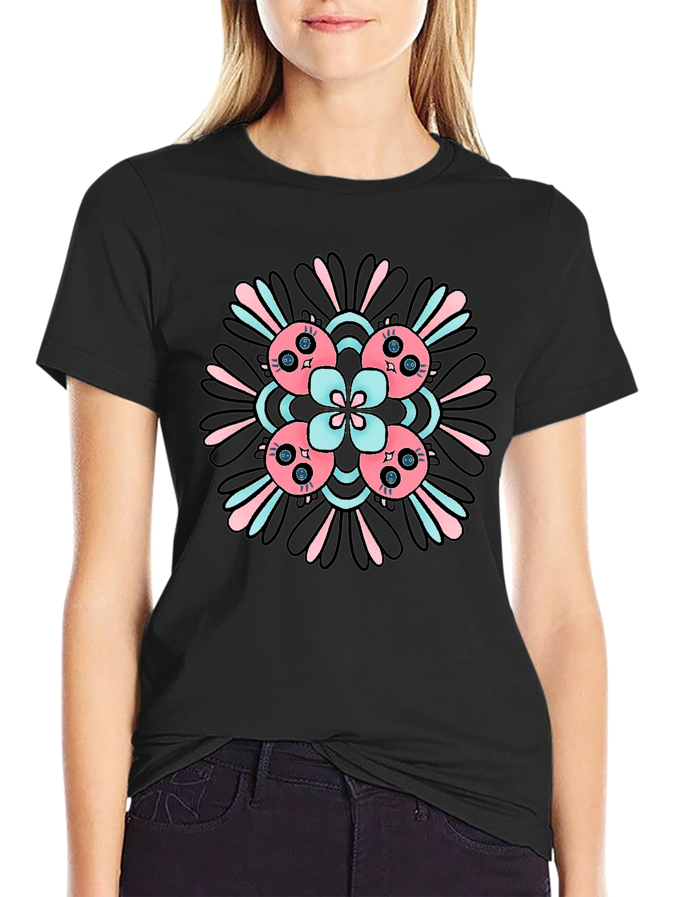 Abstract Floral T-Shirt - Black Casual Tee