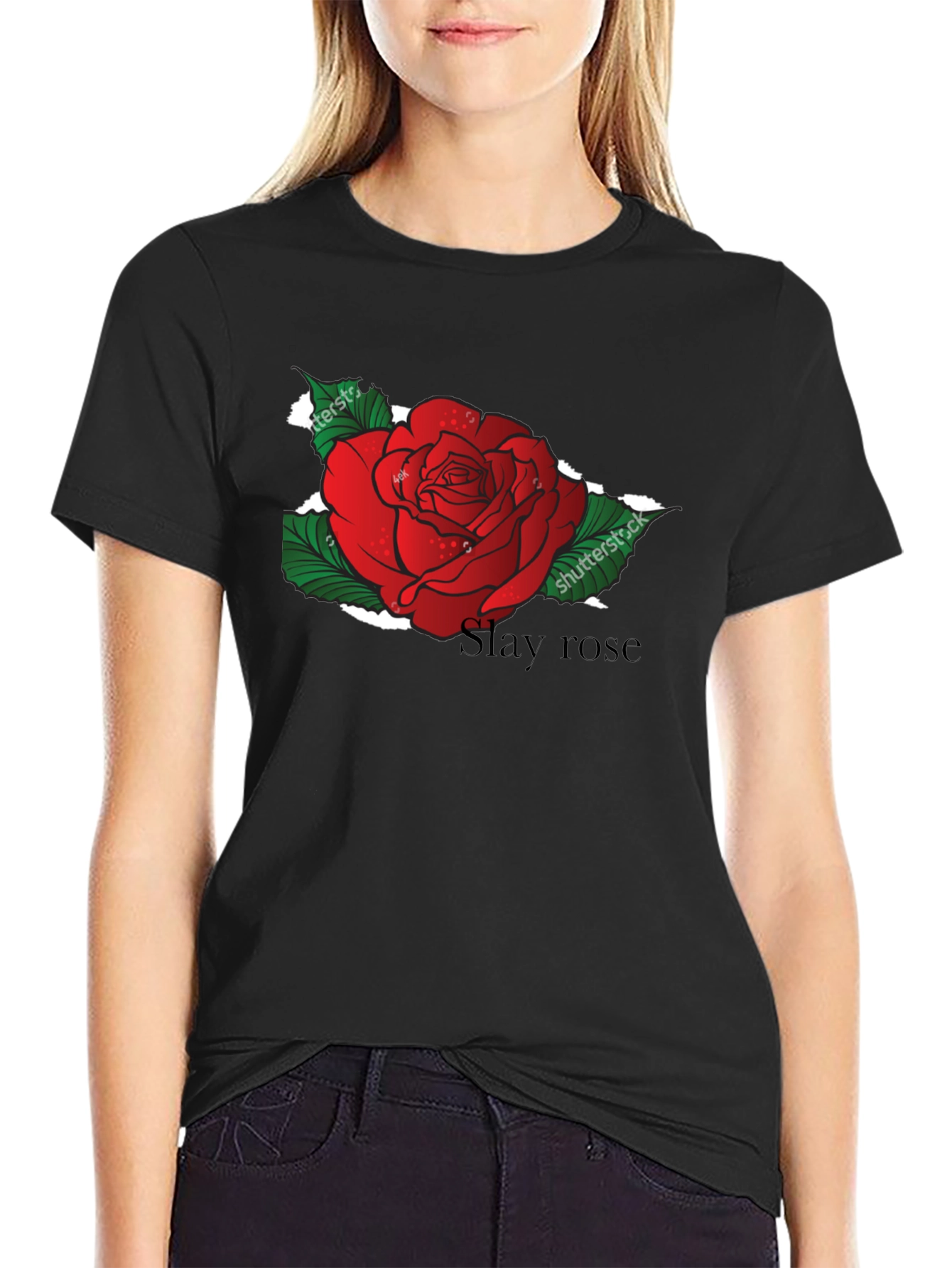 Slay Rose Black T-Shirt - Unique Floral Graphic