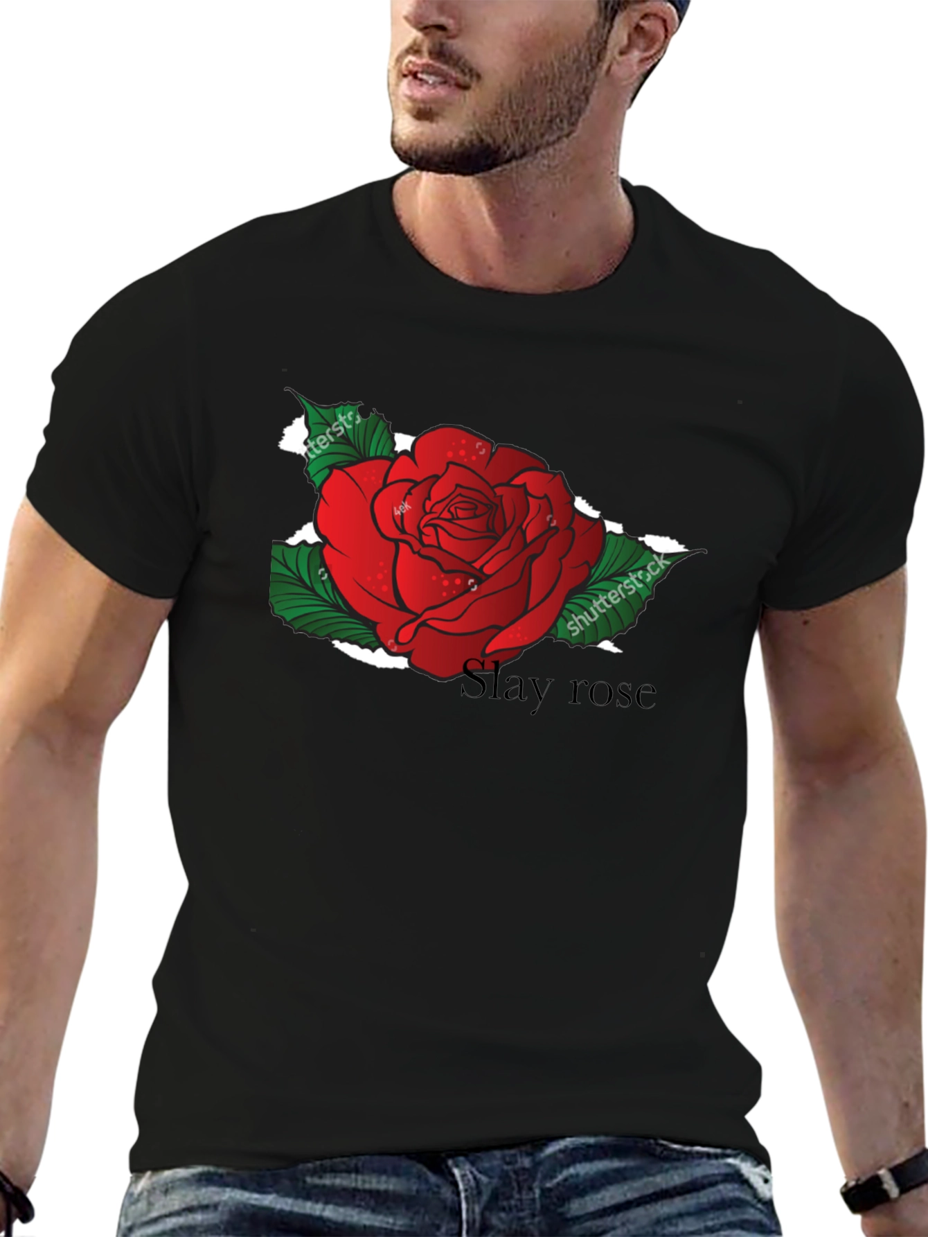 Slay Rose Black T-Shirt - Unique Floral Graphic