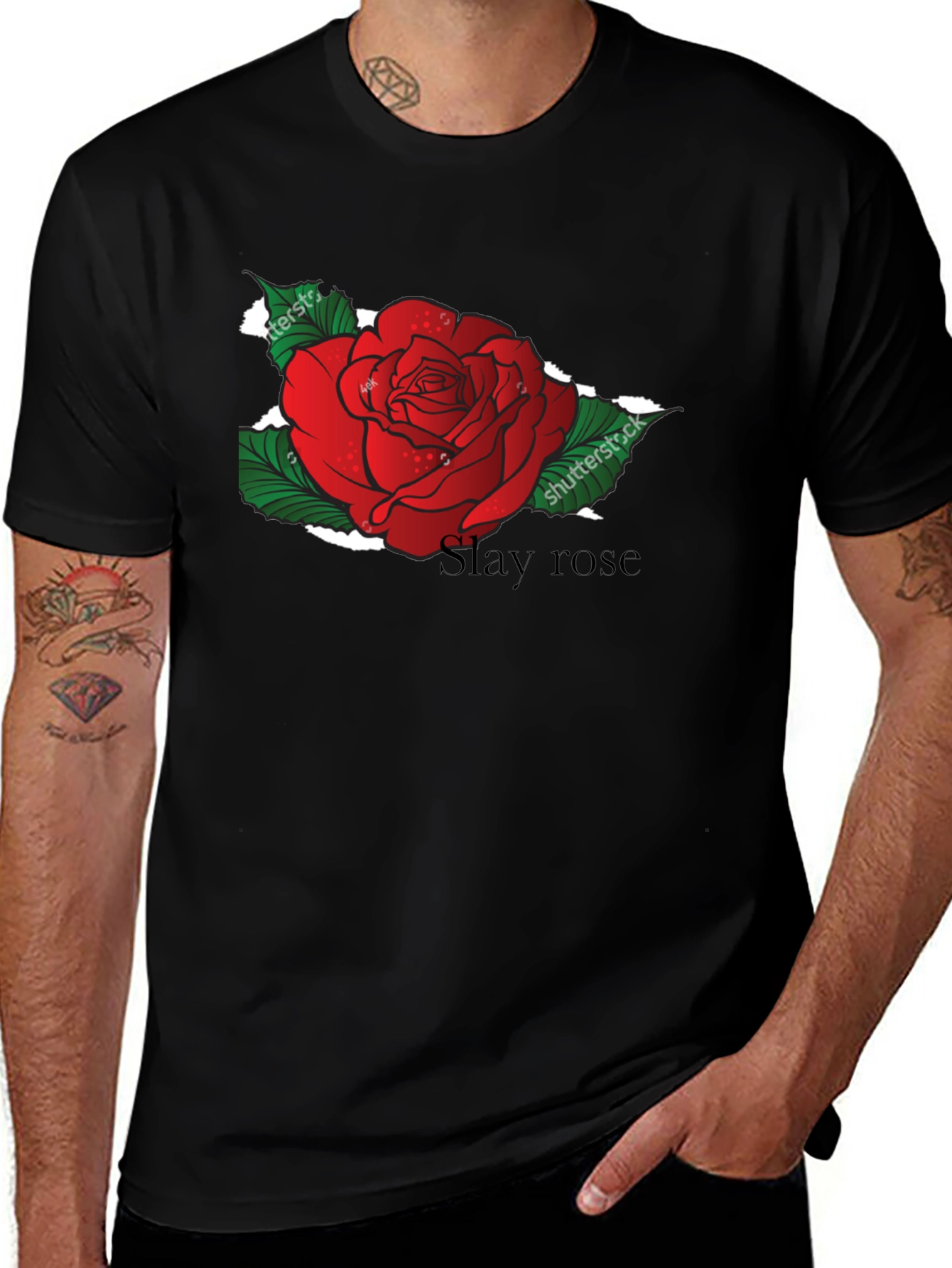 Slay Rose Black T-Shirt - Unique Floral Graphic